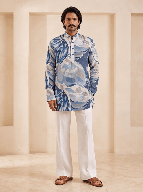 Denim Abstract | 100% Pure Linen Mid-Length Kurta