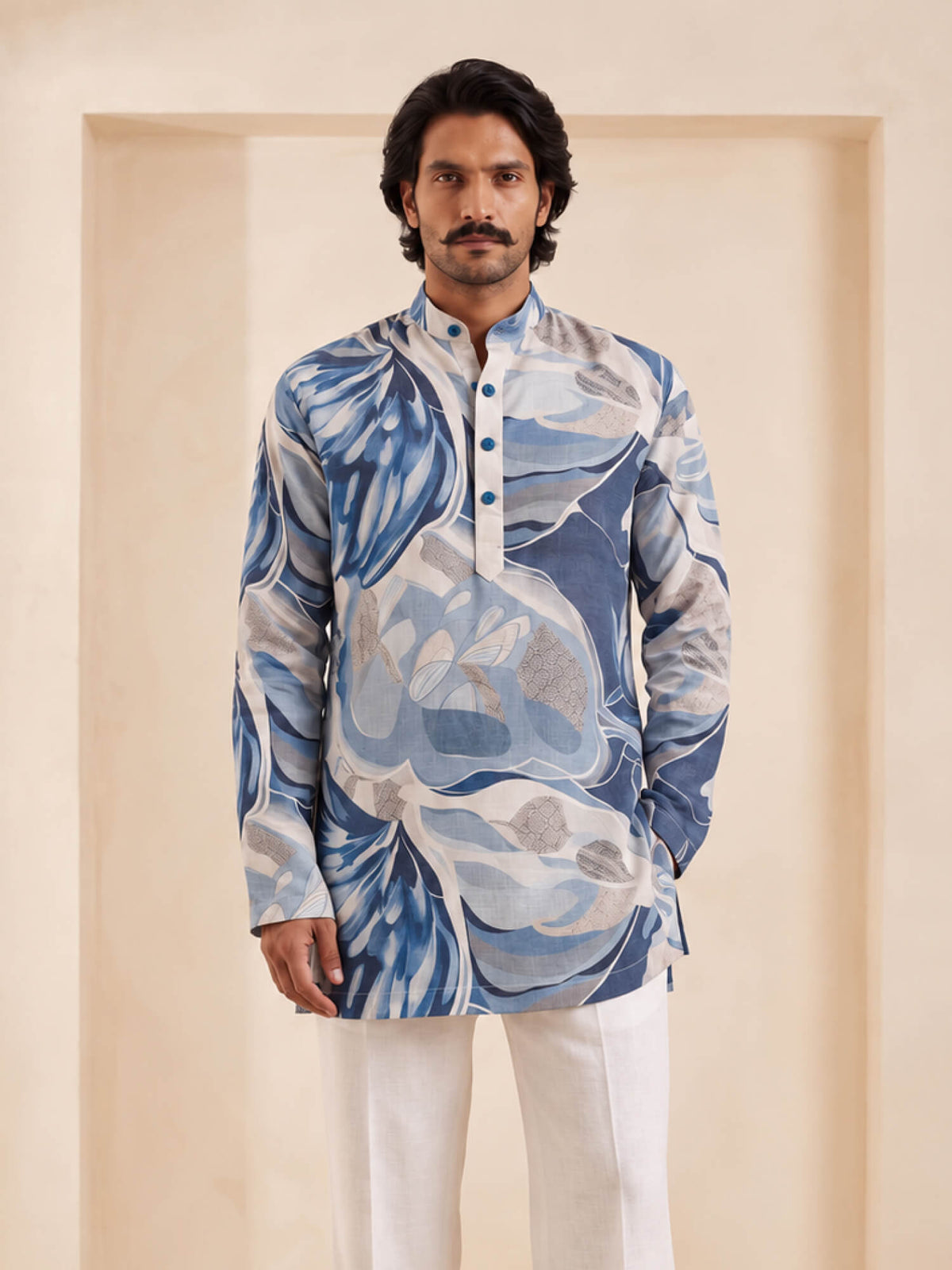 Denim Abstract | 100% Pure Linen Mid-Length Kurta