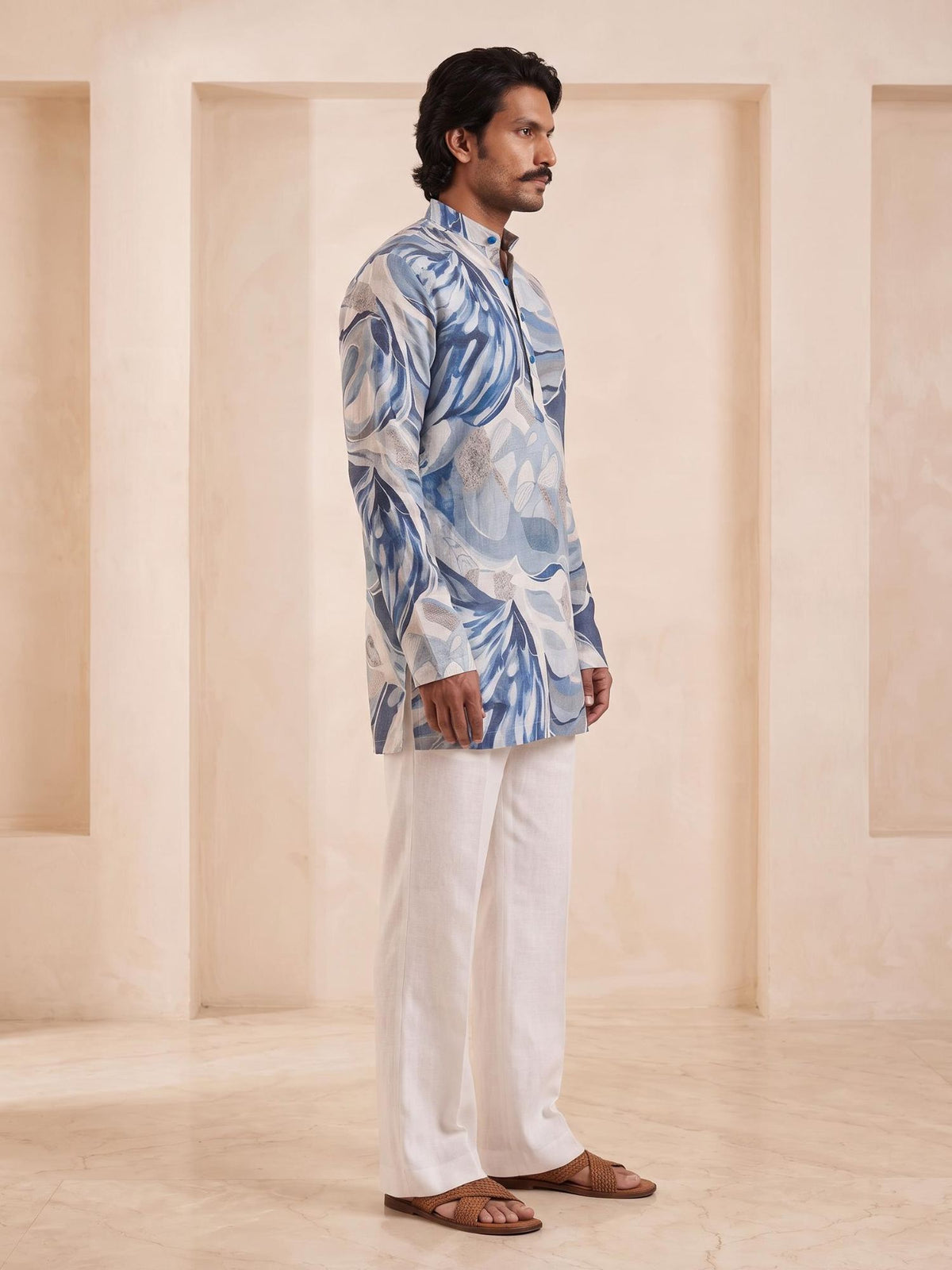 Denim Abstract | 100% Pure Linen Mid-Length Kurta