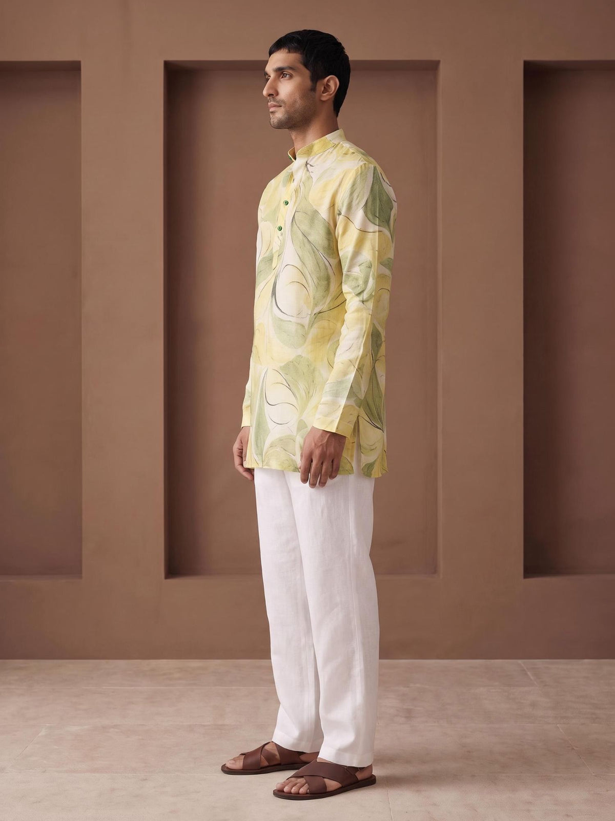 Lime Abstract | 100% Pure Linen Mid-Length Kurta