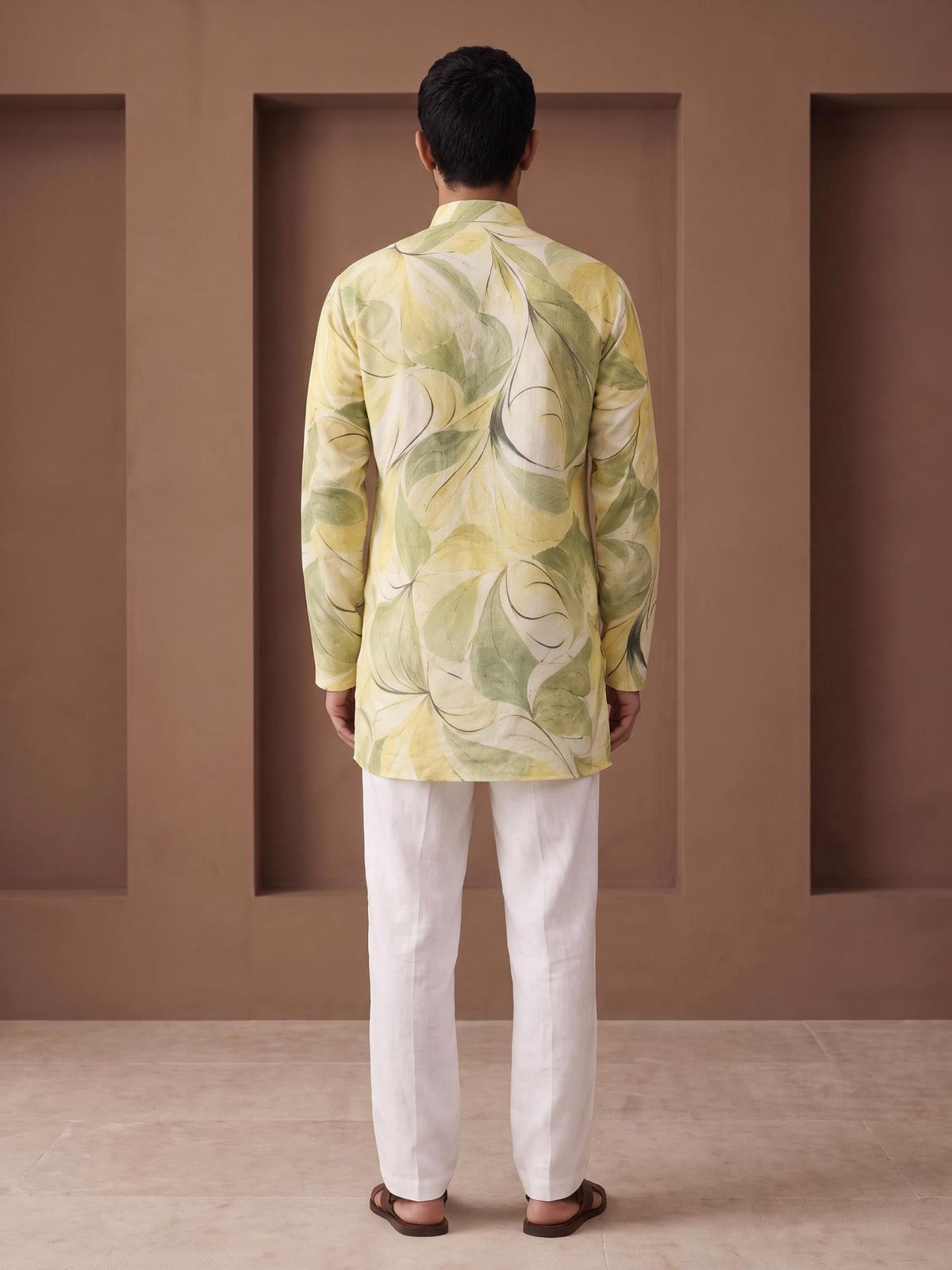Lime Abstract | 100% Pure Linen Mid-Length Kurta