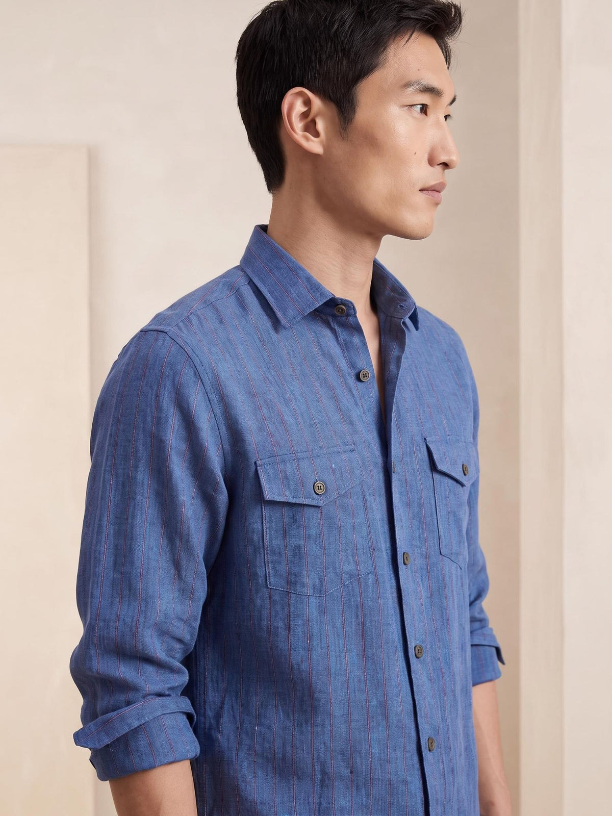 Blue Striped Royal 100% Pure Linen Safari
