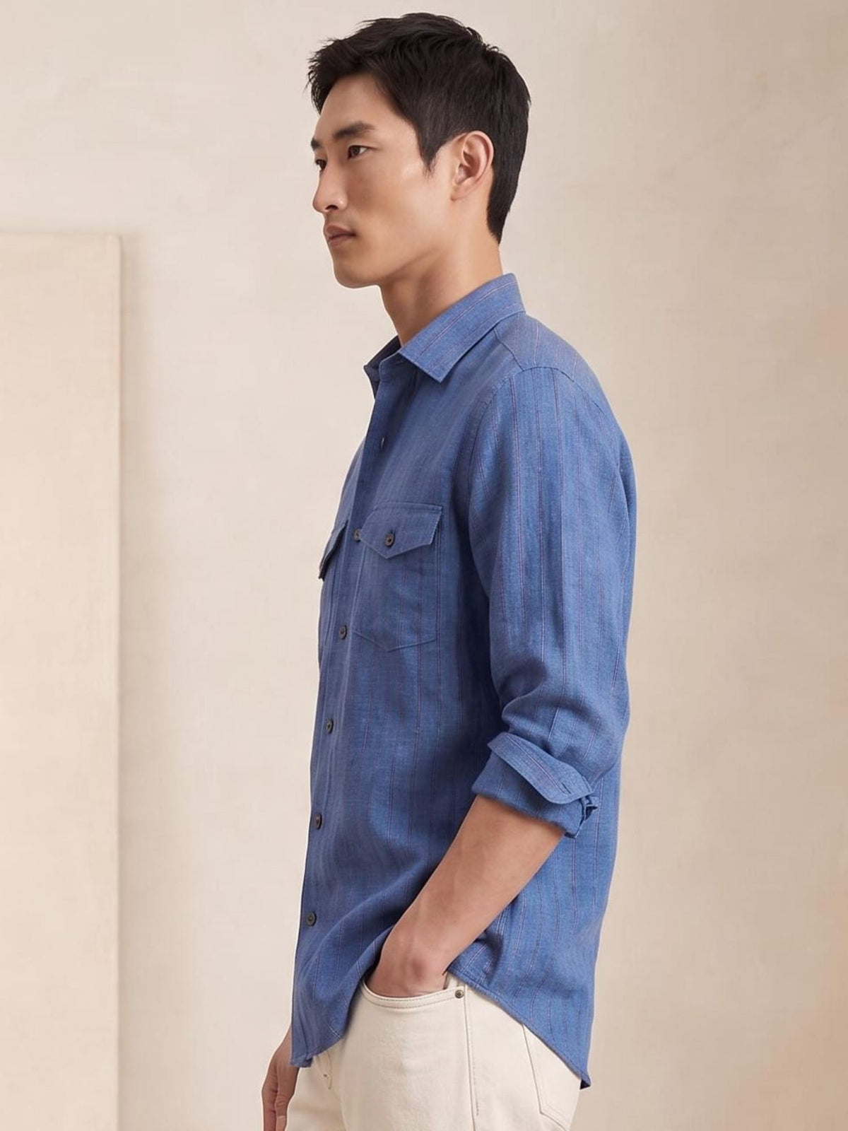 Blue Striped Royal 100% Pure Linen Safari