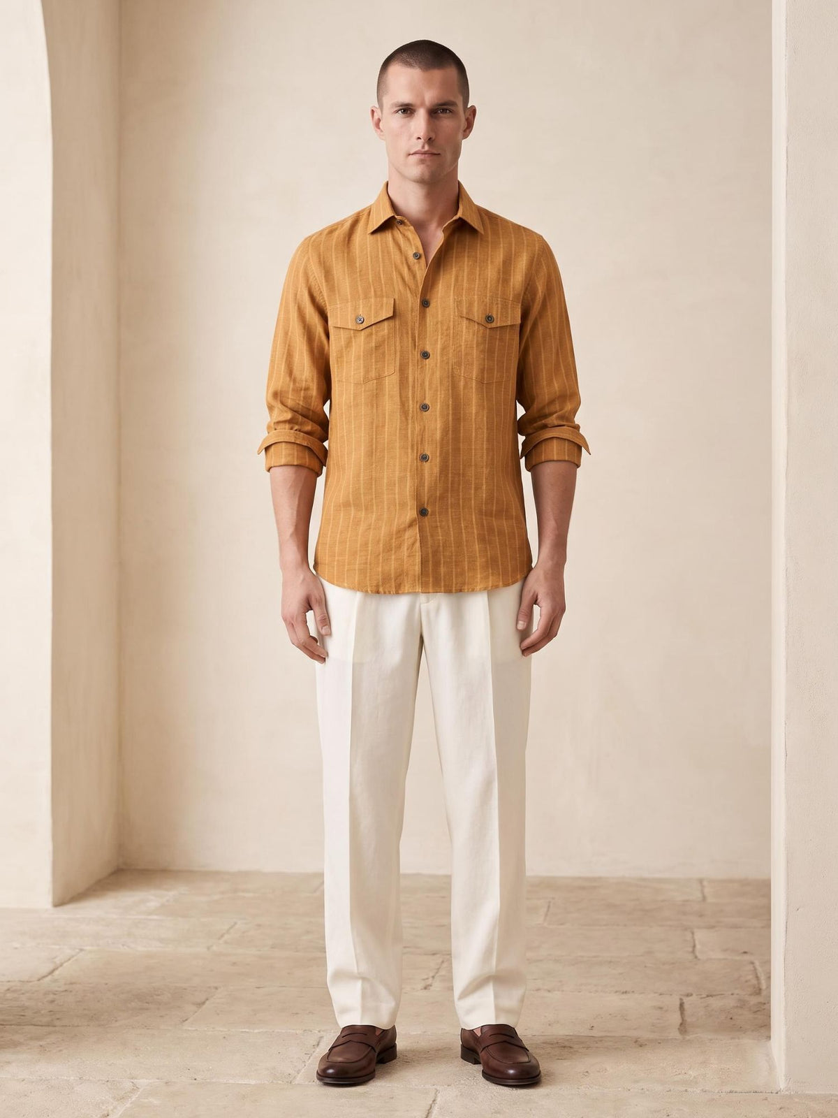 Orange Striped Royal 100% Pure Linen Safari