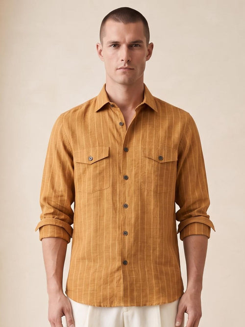 Orange Striped Royal 100% Pure Linen Safari
