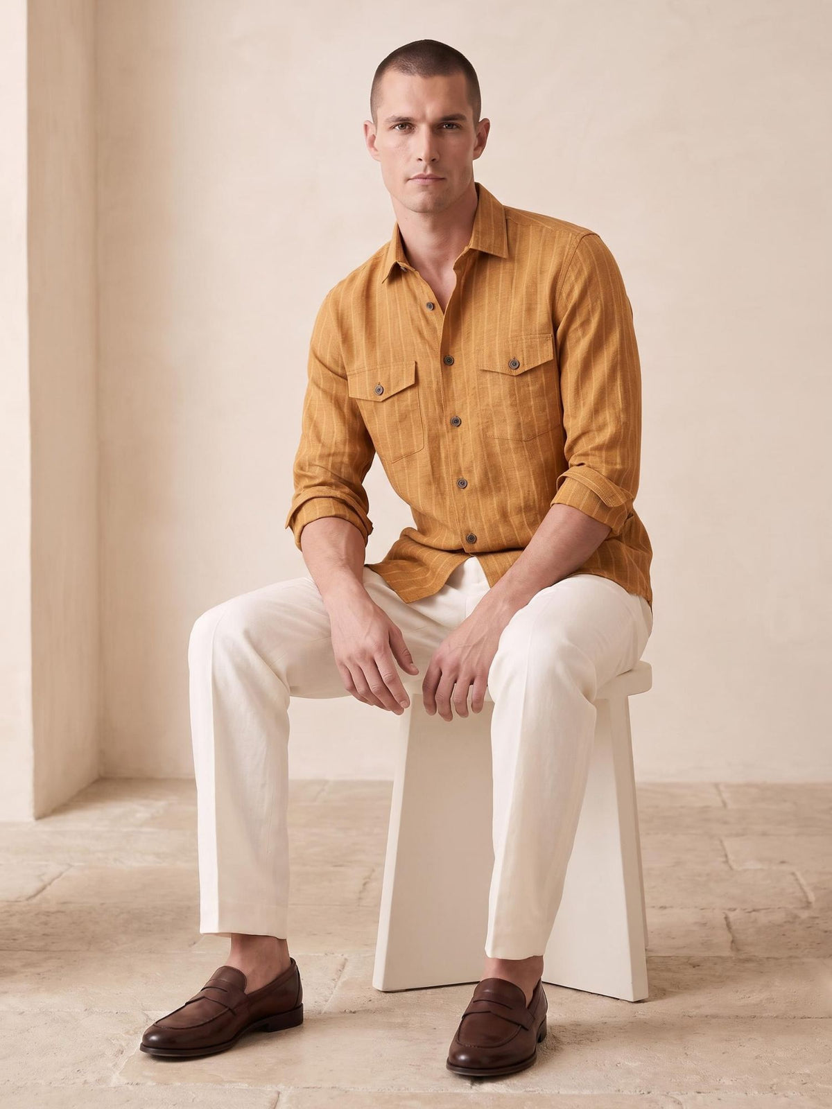 Orange Striped Royal 100% Pure Linen Safari