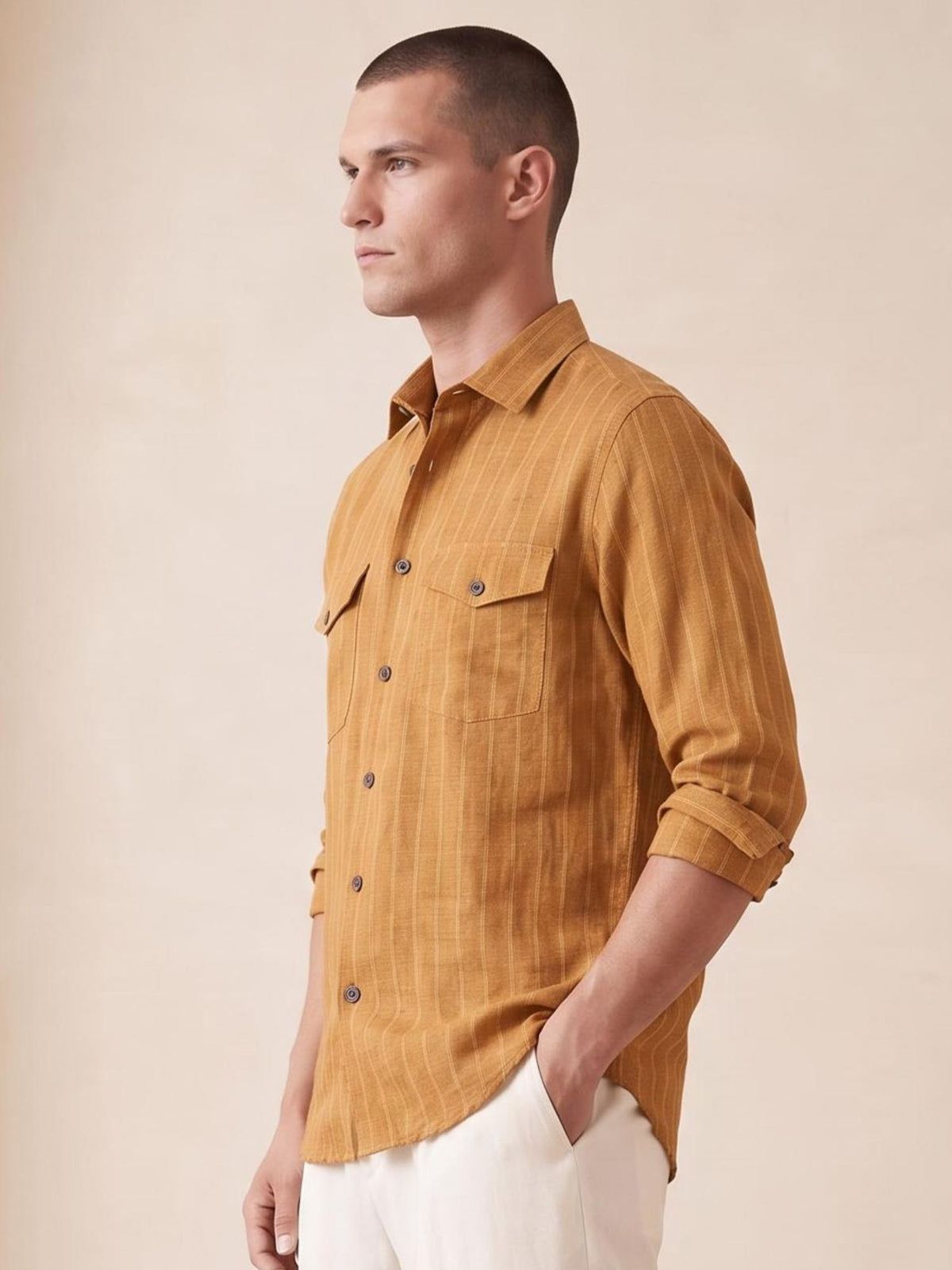 Orange Striped Royal 100% Pure Linen Safari
