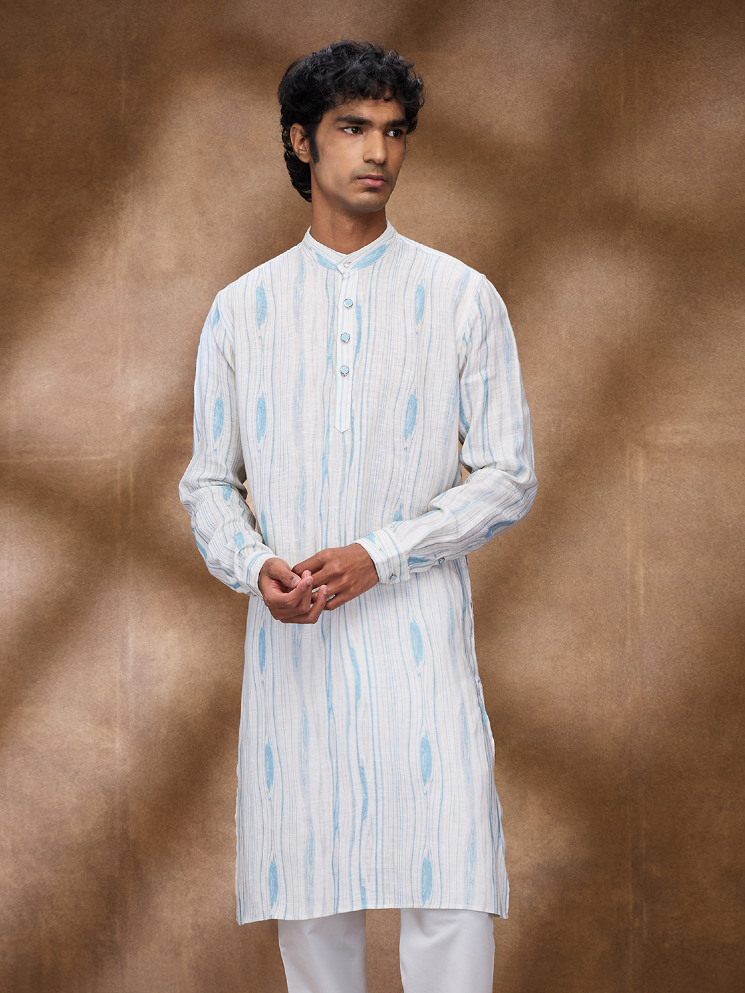 Blue Print 100% Pure Linen Long Kurta