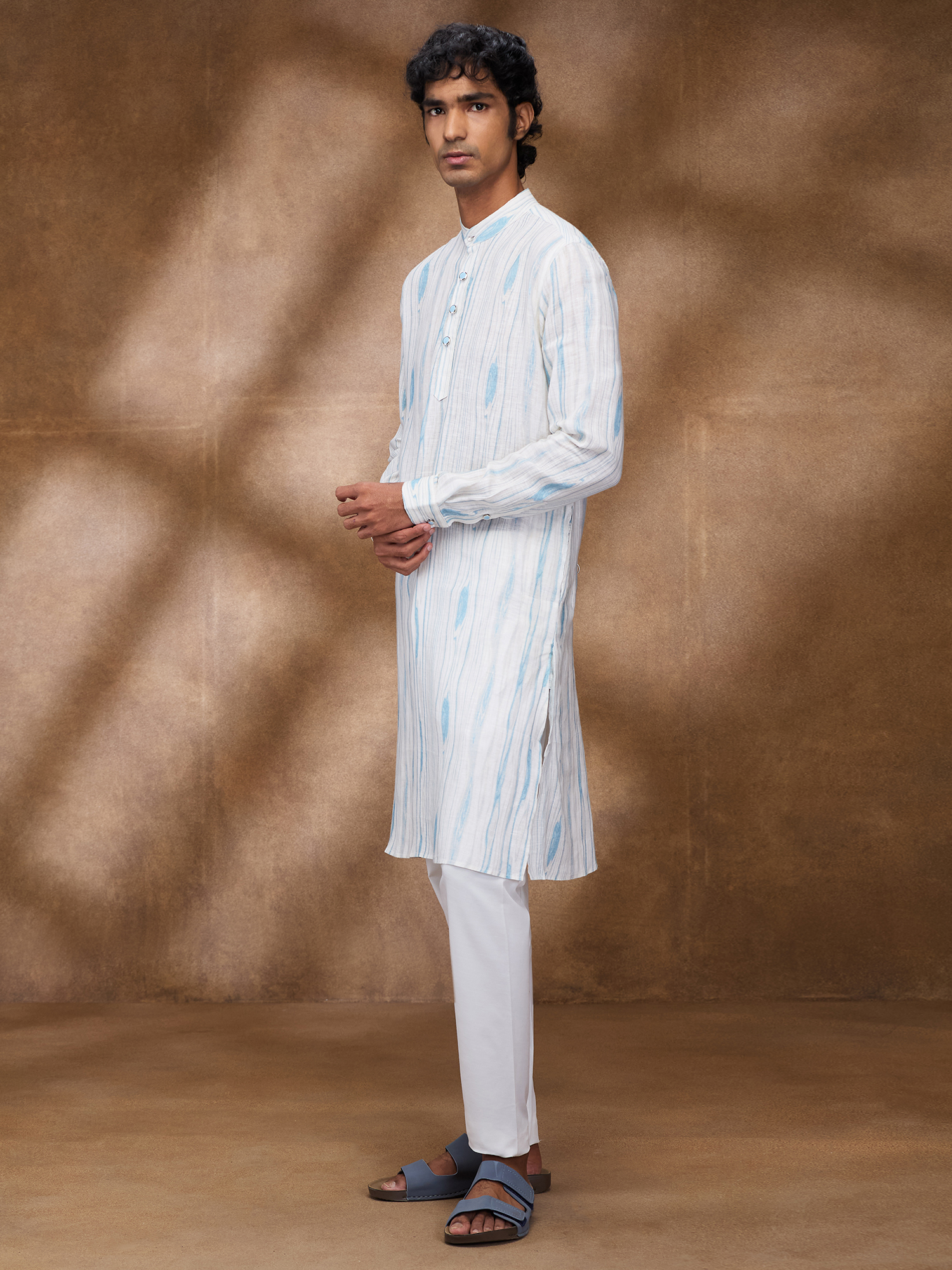 Blue Print 100% Pure Linen Long Kurta
