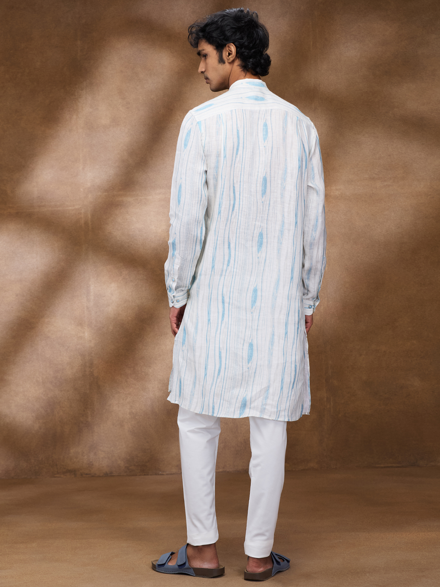 Blue Print 100% Pure Linen Long Kurta