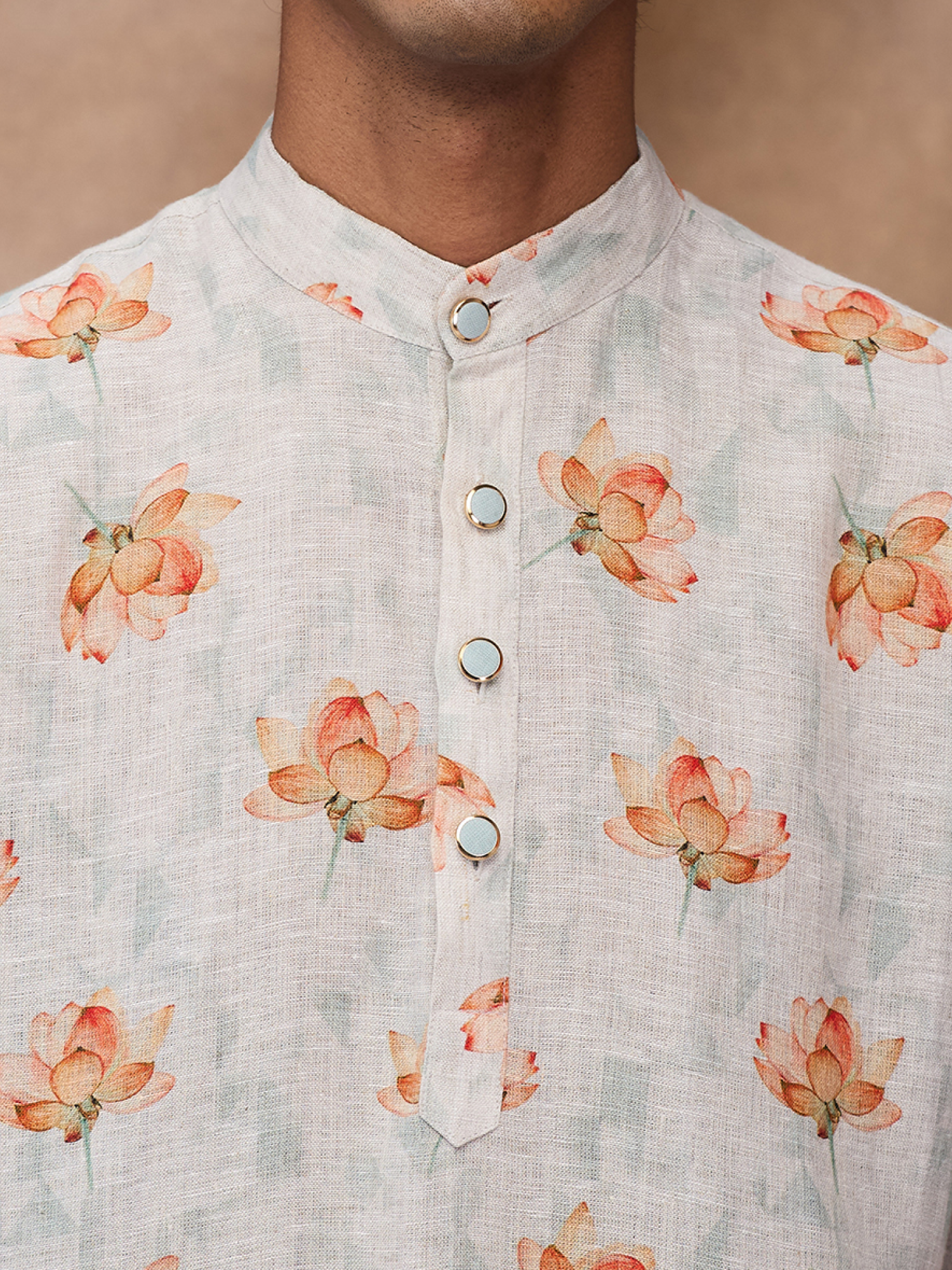 Gray Print 100% Pure Linen Long Kurta