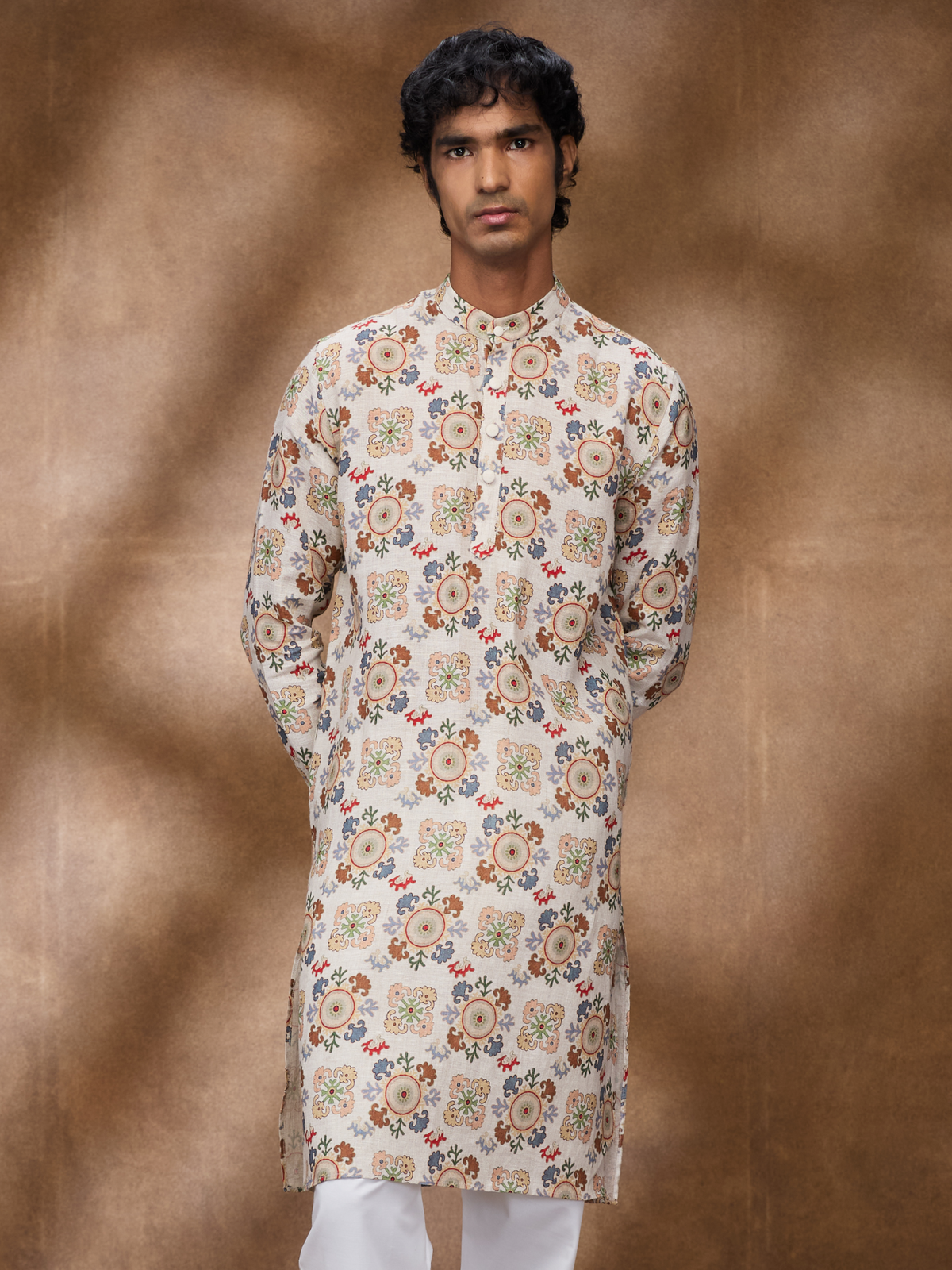 Multicolor Print 100% Pure Linen Long Kurta