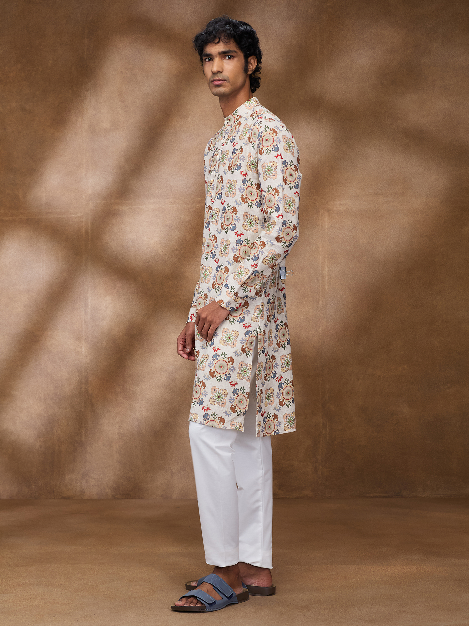 Multicolor Print 100% Pure Linen Long Kurta