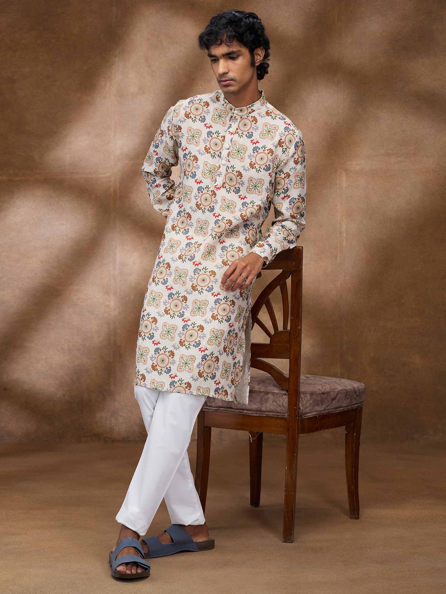 Multicolor Print 100% Pure Linen Long Kurta