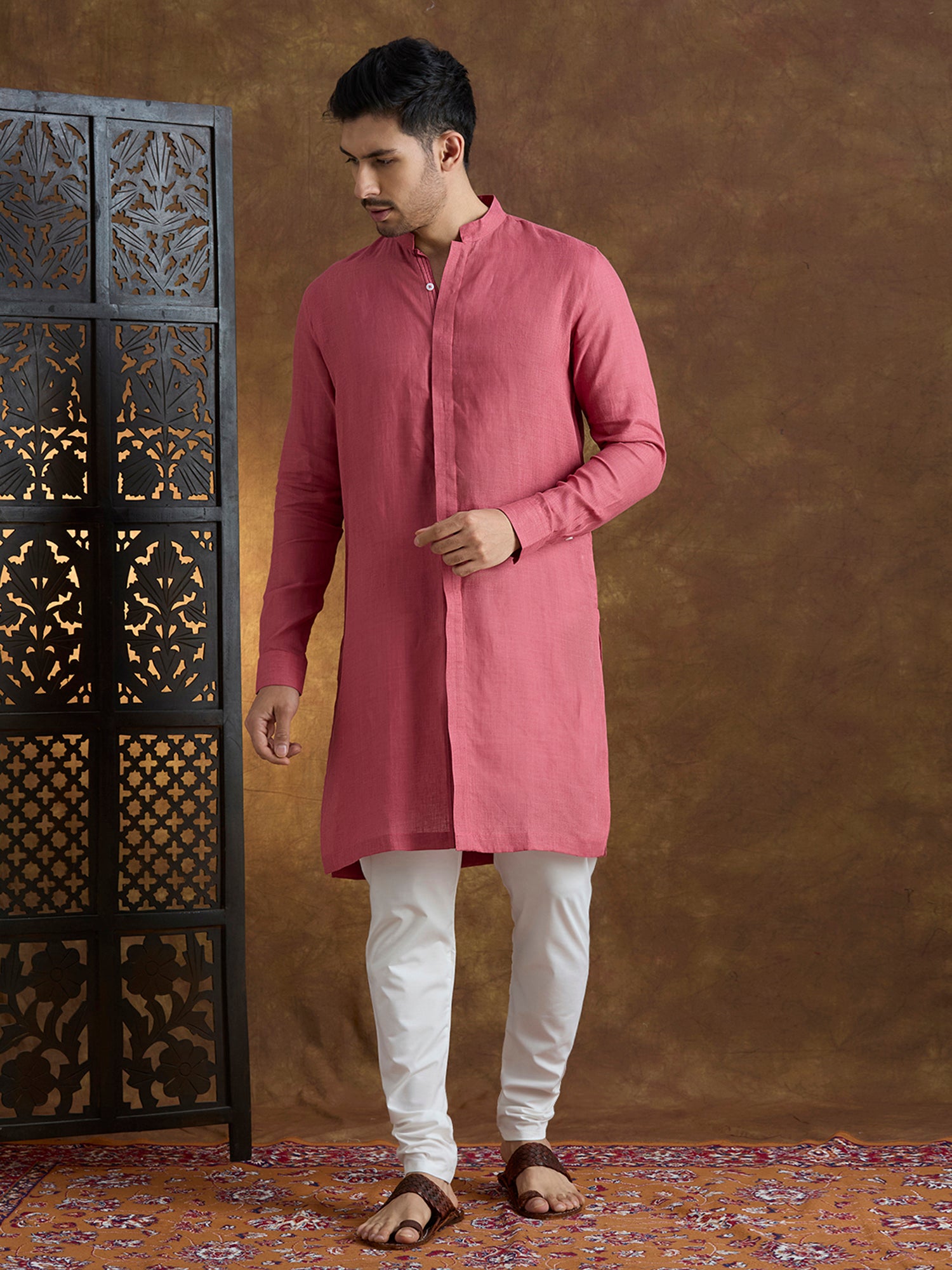 Kshetra | 100% Pure Linen Red Long Kurta