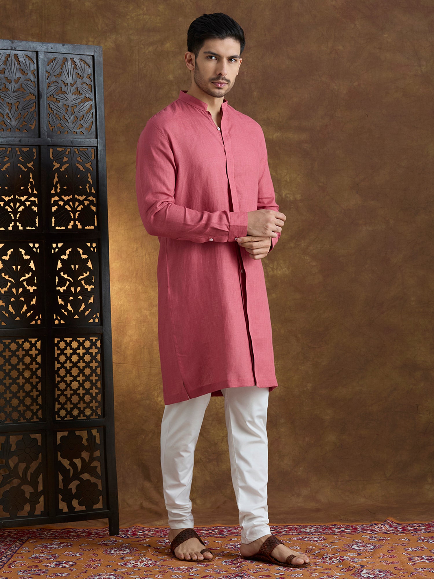 Kshetra | 100% Pure Linen Red Long Kurta
