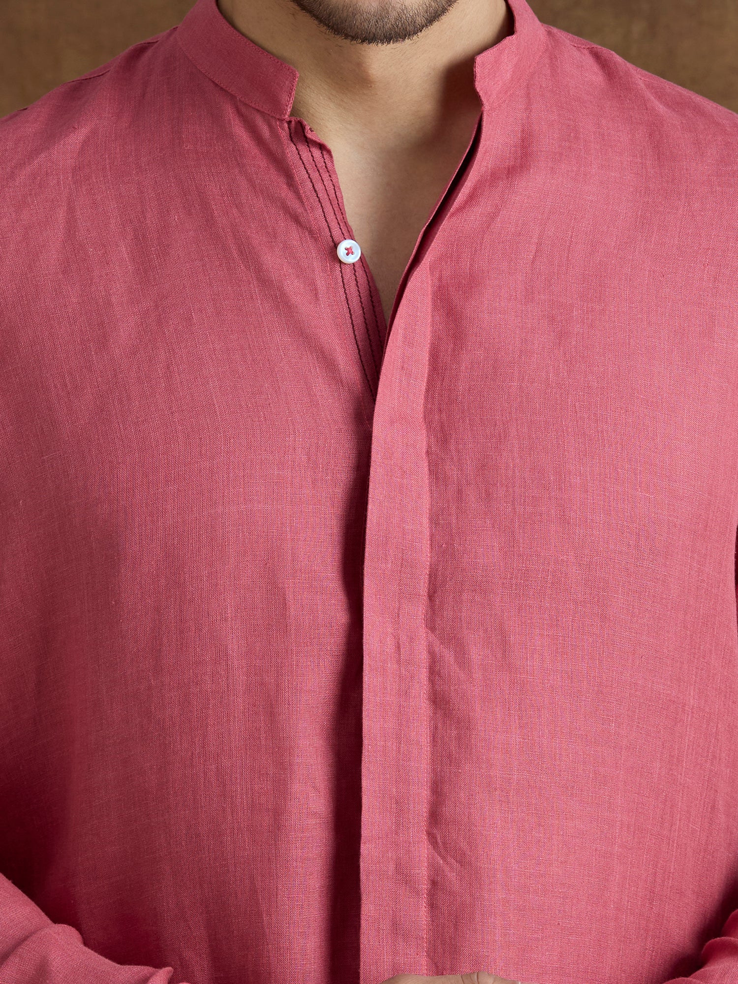 Kshetra | 100% Pure Linen Red Long Kurta