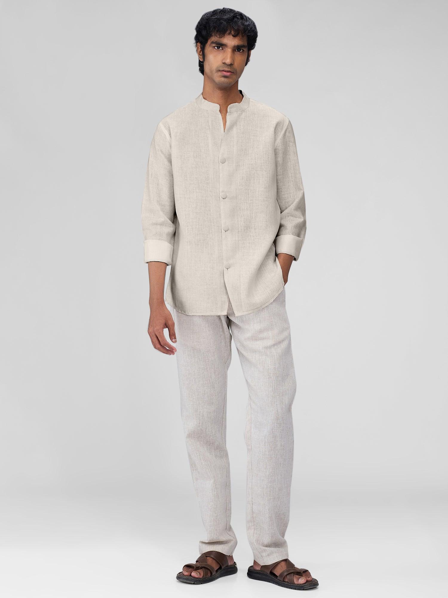 Airavat Mandarin | Beige 100% Pure Linen - Bhrata