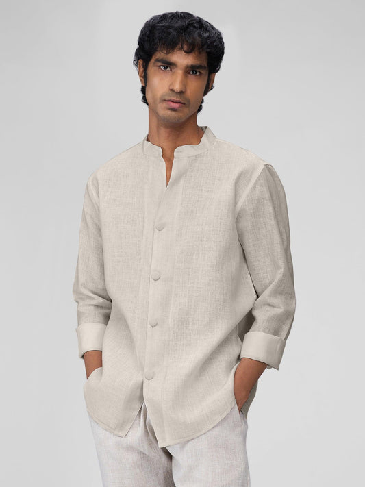 Airavat Mandarin | Beige 100% Pure Linen - Bhrata