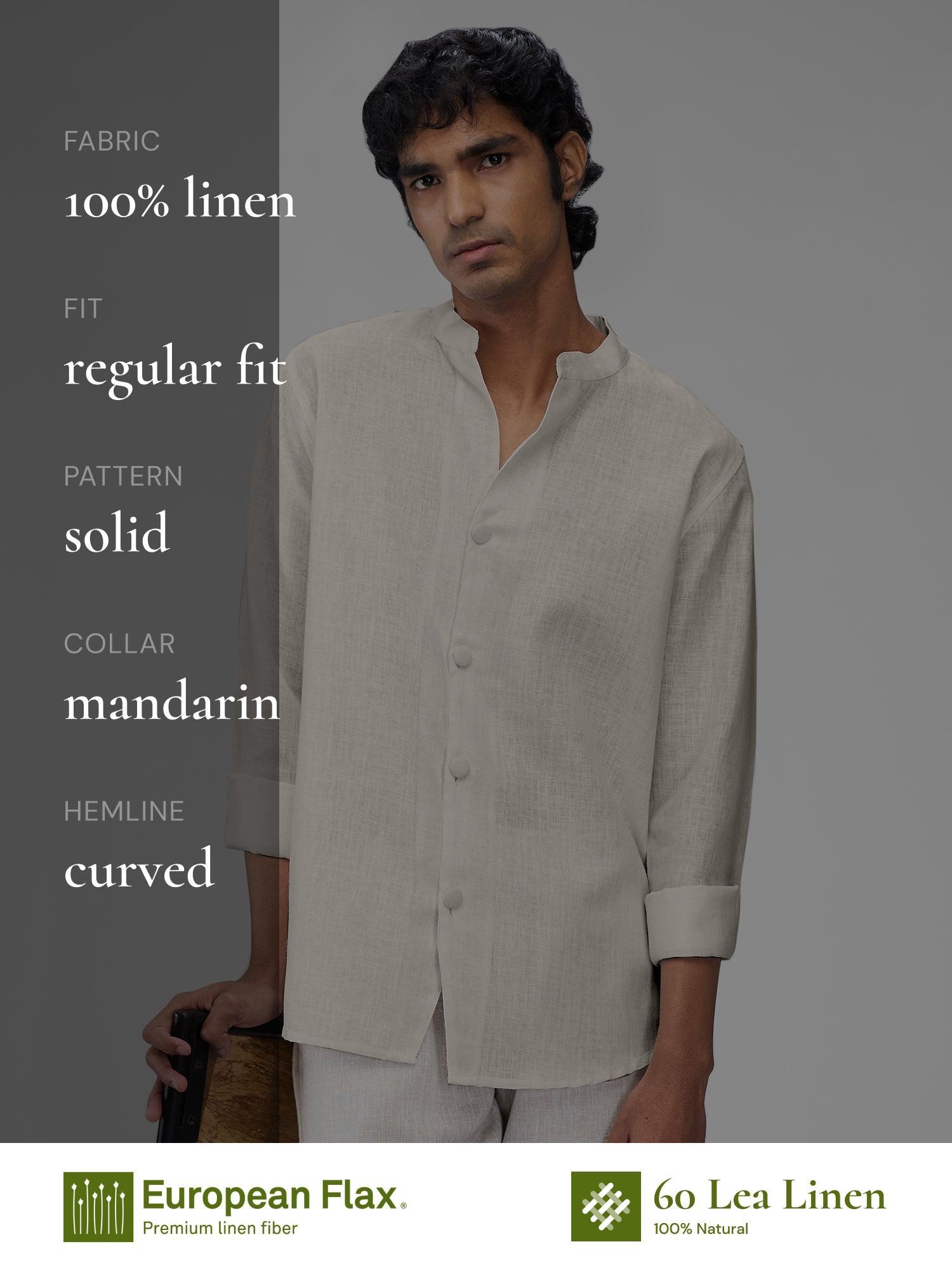 Airavat Mandarin | Beige 100% Pure Linen - Bhrata