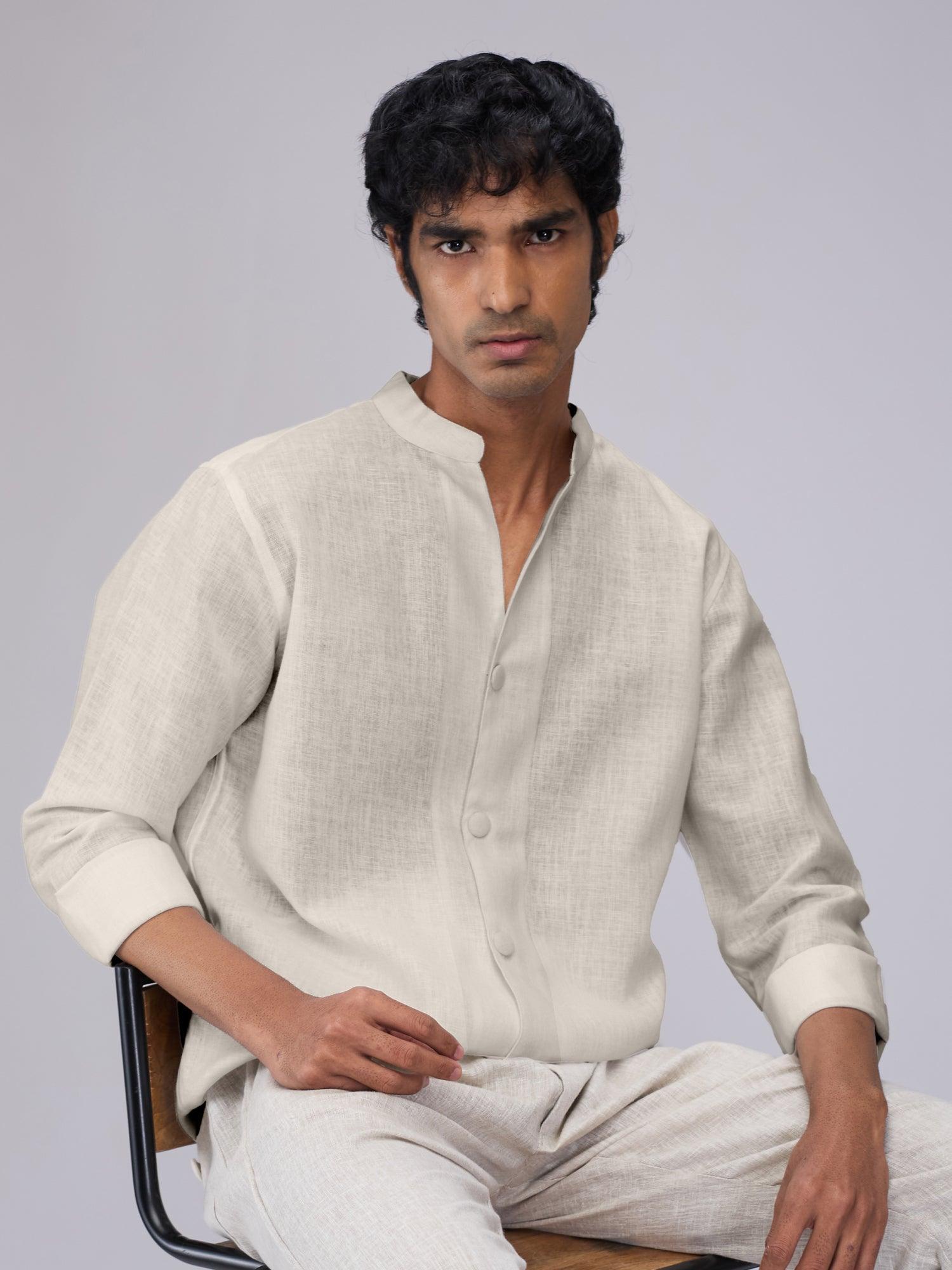 Airavat Mandarin | Beige 100% Pure Linen - Bhrata