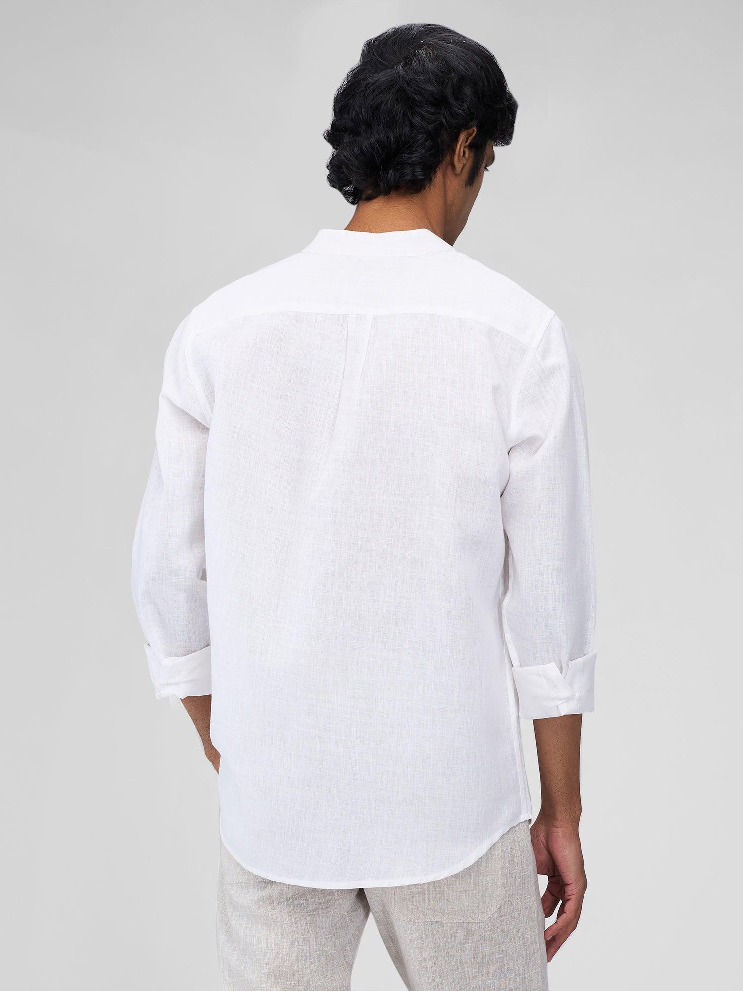 Airavat Mandarin | White 100% Pure Linen - Bhrata