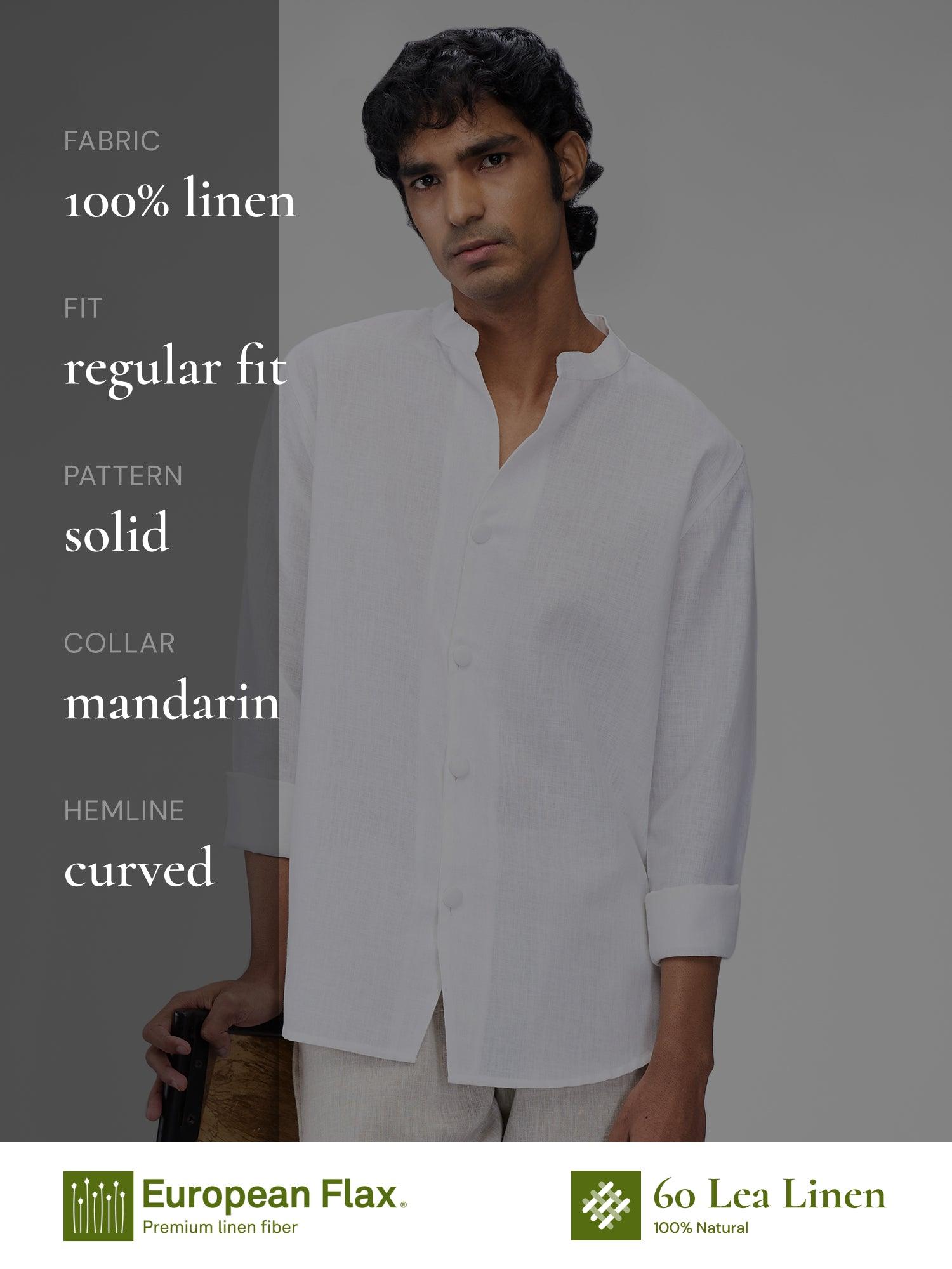 Airavat Mandarin | White 100% Pure Linen - Bhrata