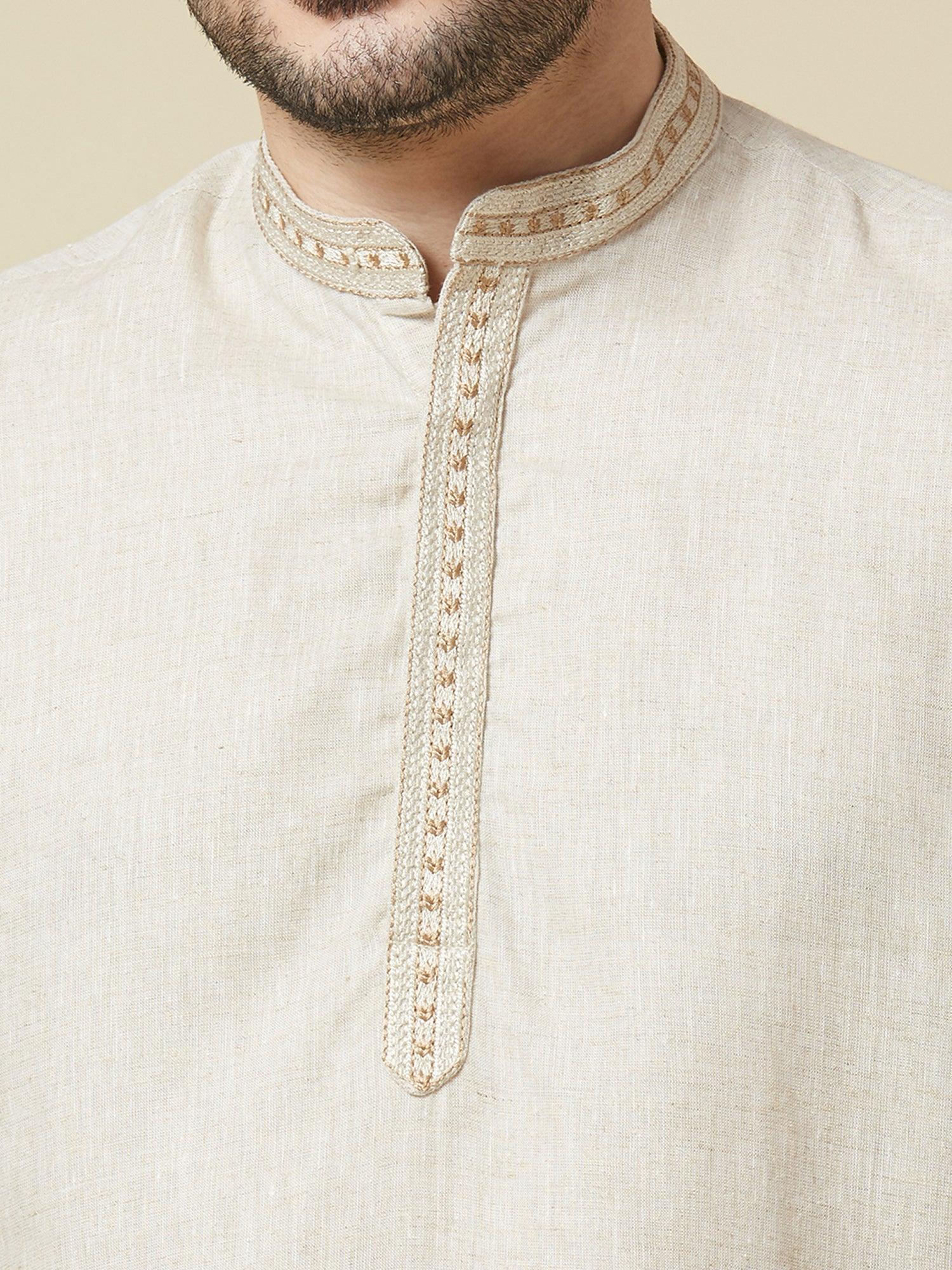 Beige 100% Pure Linen Long Kurta - Bhrata
