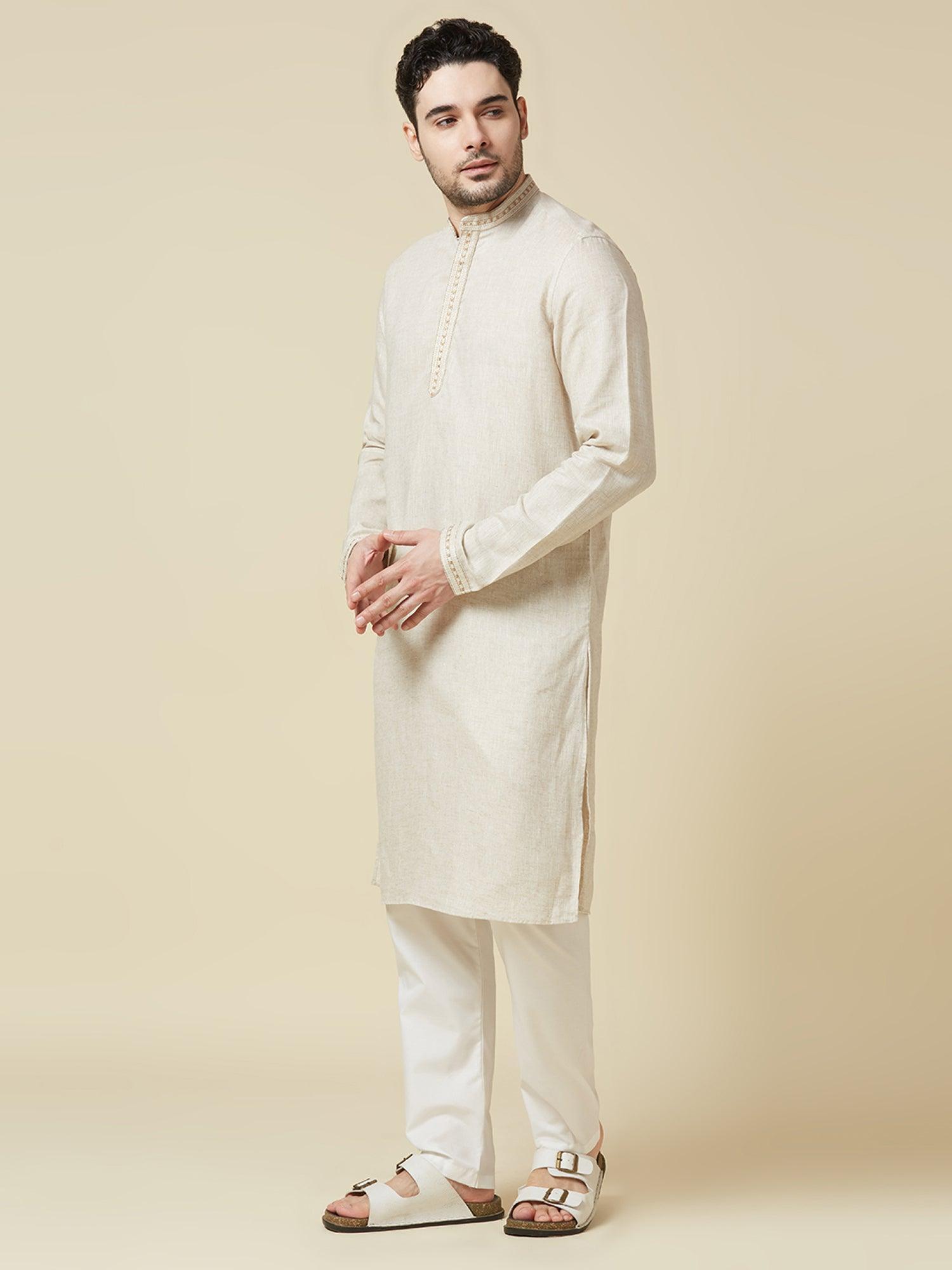 Beige 100% Pure Linen Long Kurta - Bhrata