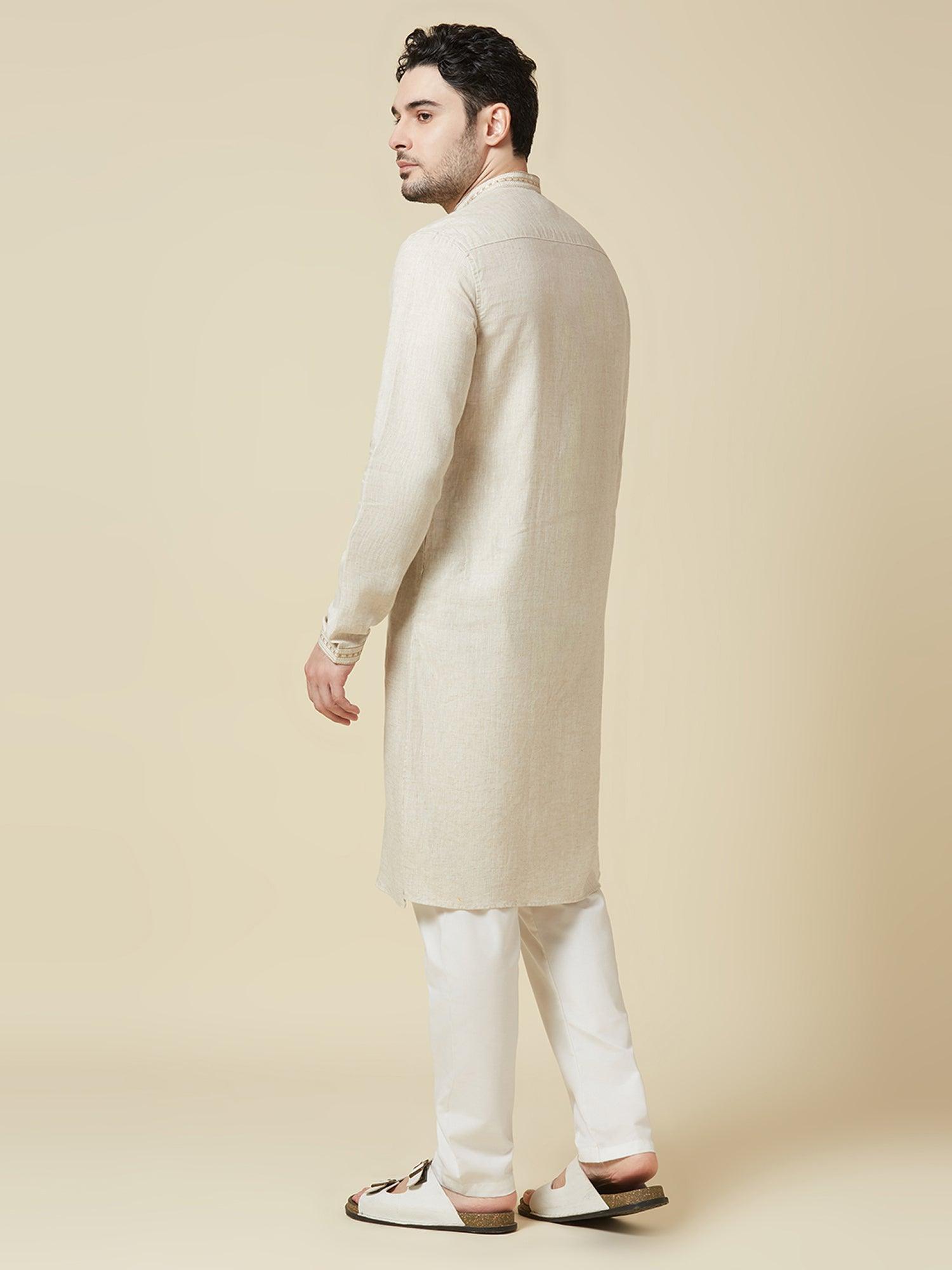 Beige 100% Pure Linen Long Kurta - Bhrata