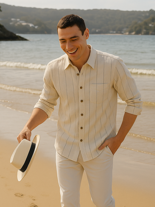 Beige Stripe 100% Pure Linen Shirt