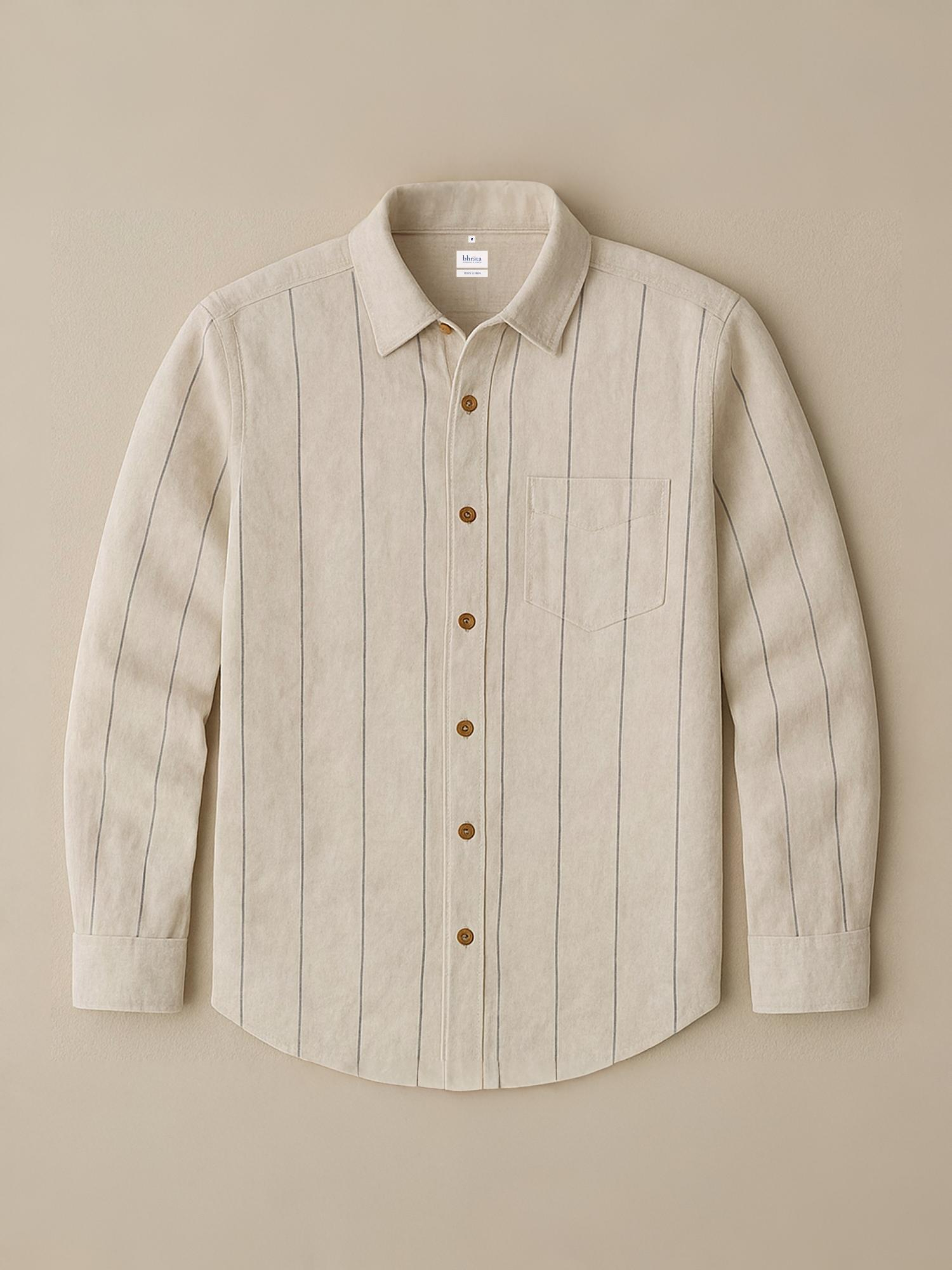 Beige Stripe 100% Pure Linen Shirt