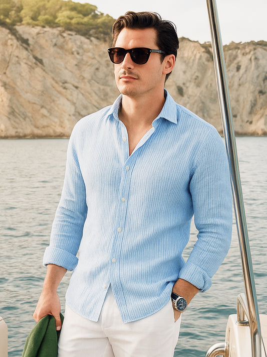 Blue 100% Pure Linen Stripes