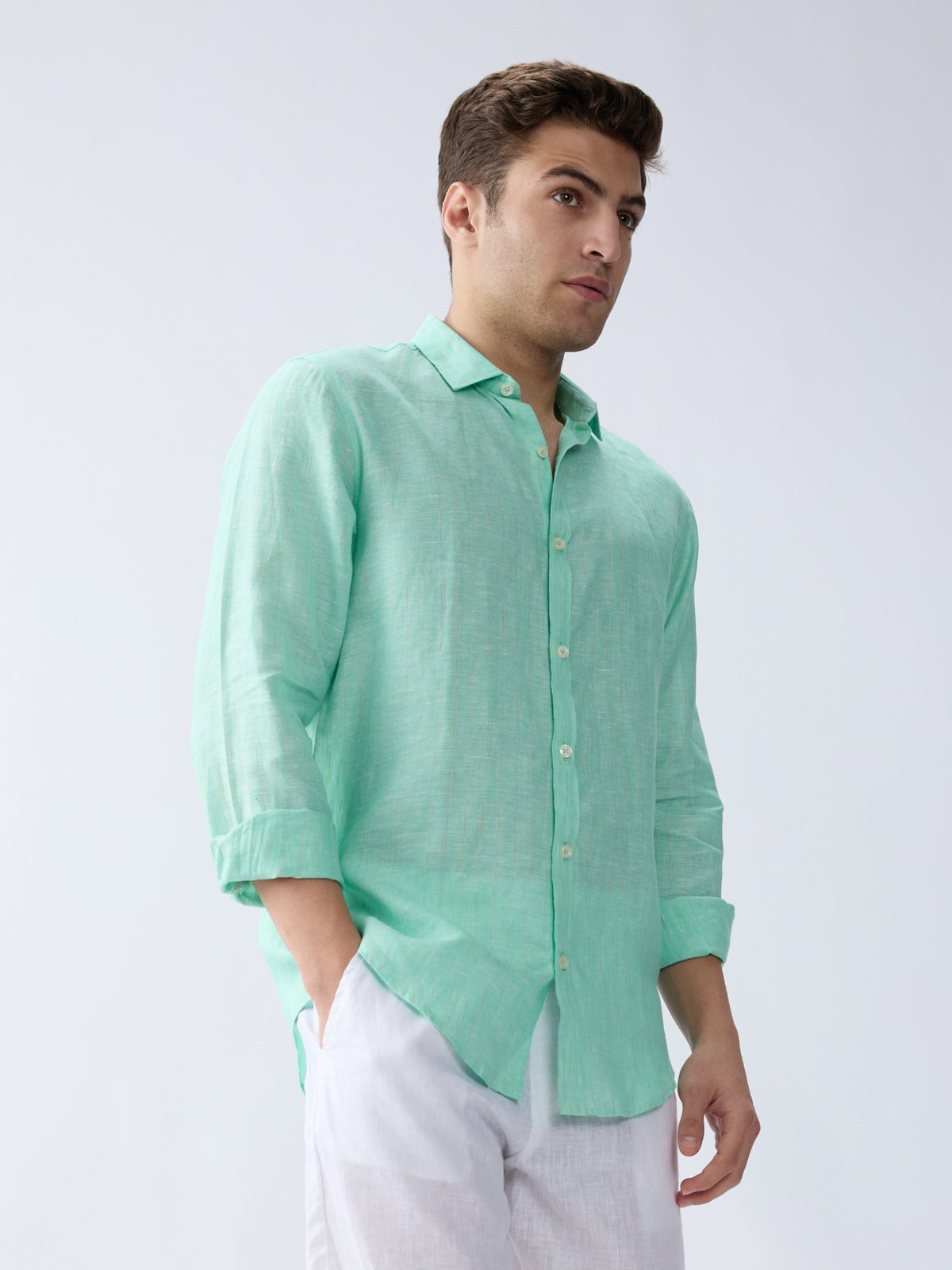 Fern Green Striped 100% Pure Linen