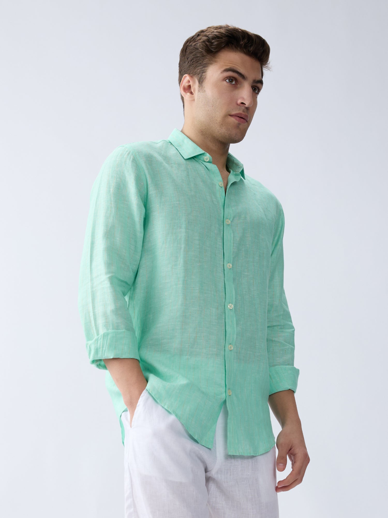Fern Green Striped 100% Pure Linen