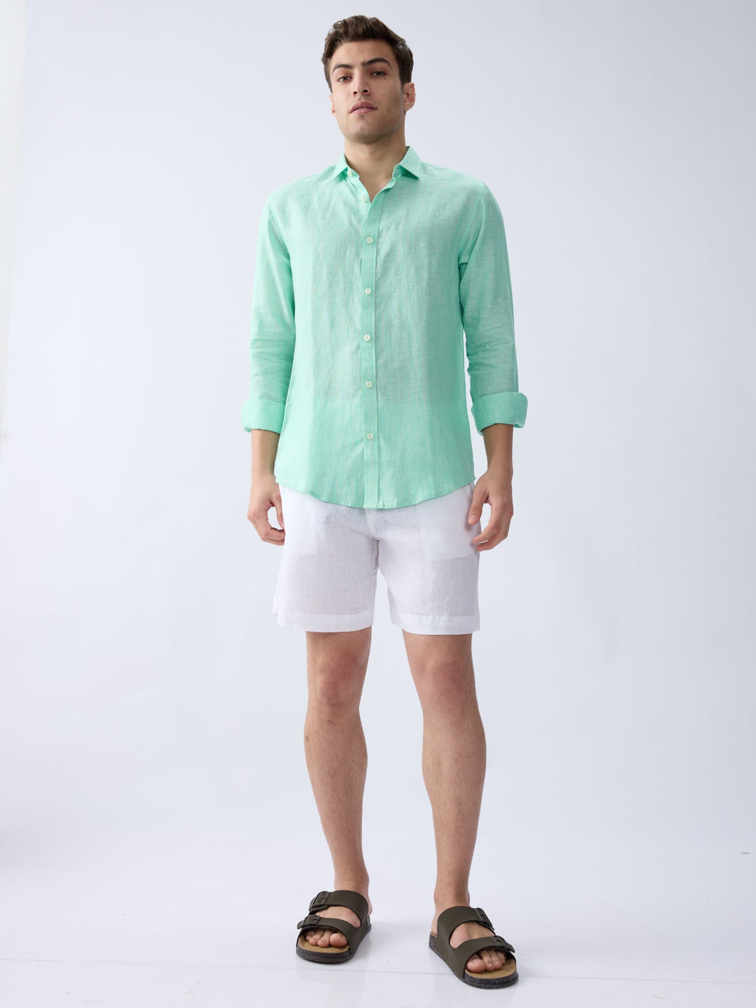 Fern Green Striped 100% Pure Linen
