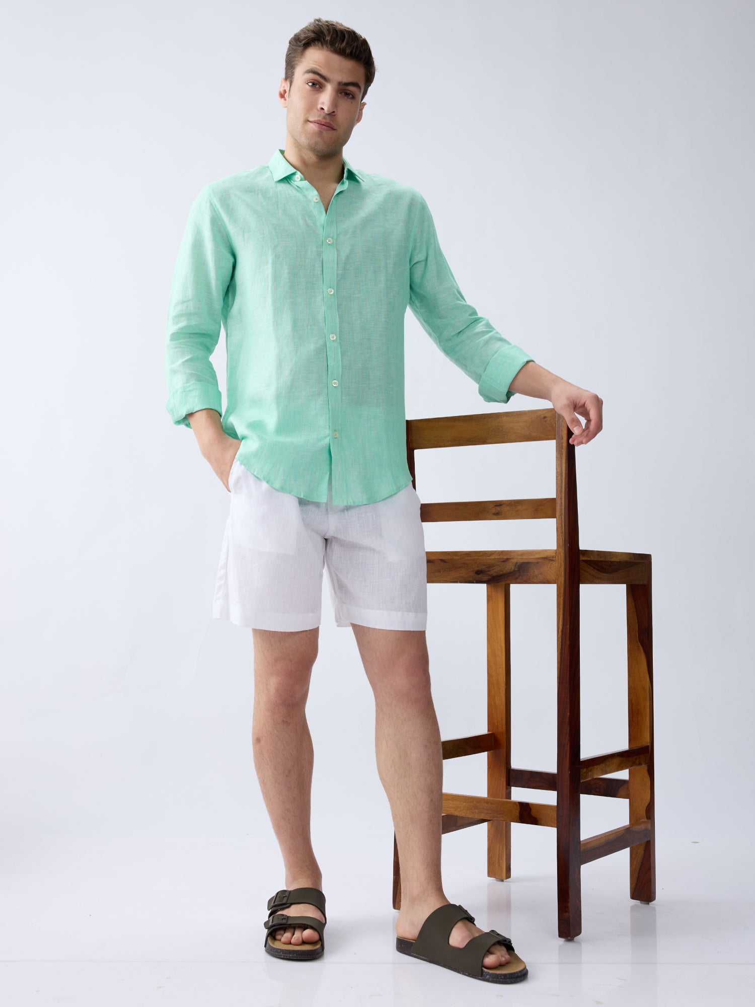 Fern Green Striped 100% Pure Linen