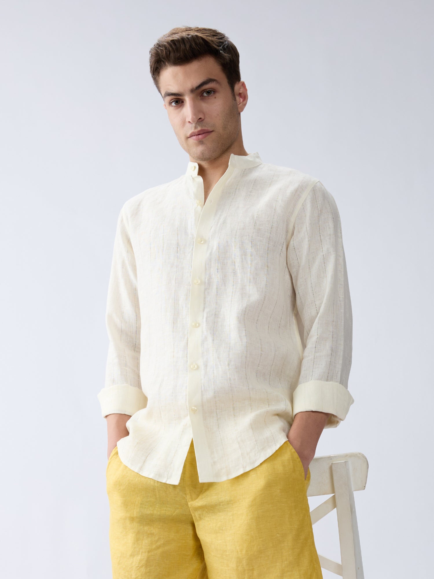 Ecru 100% Pure Linen Stripe