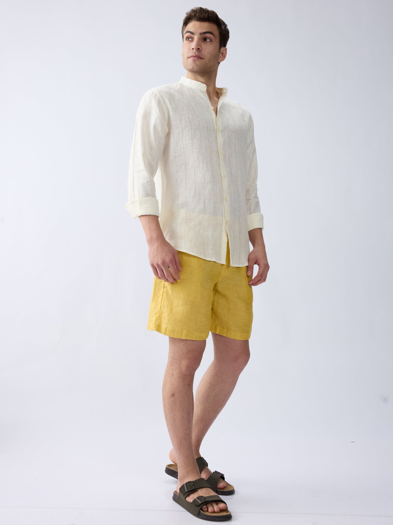 Ecru 100% Pure Linen Stripe