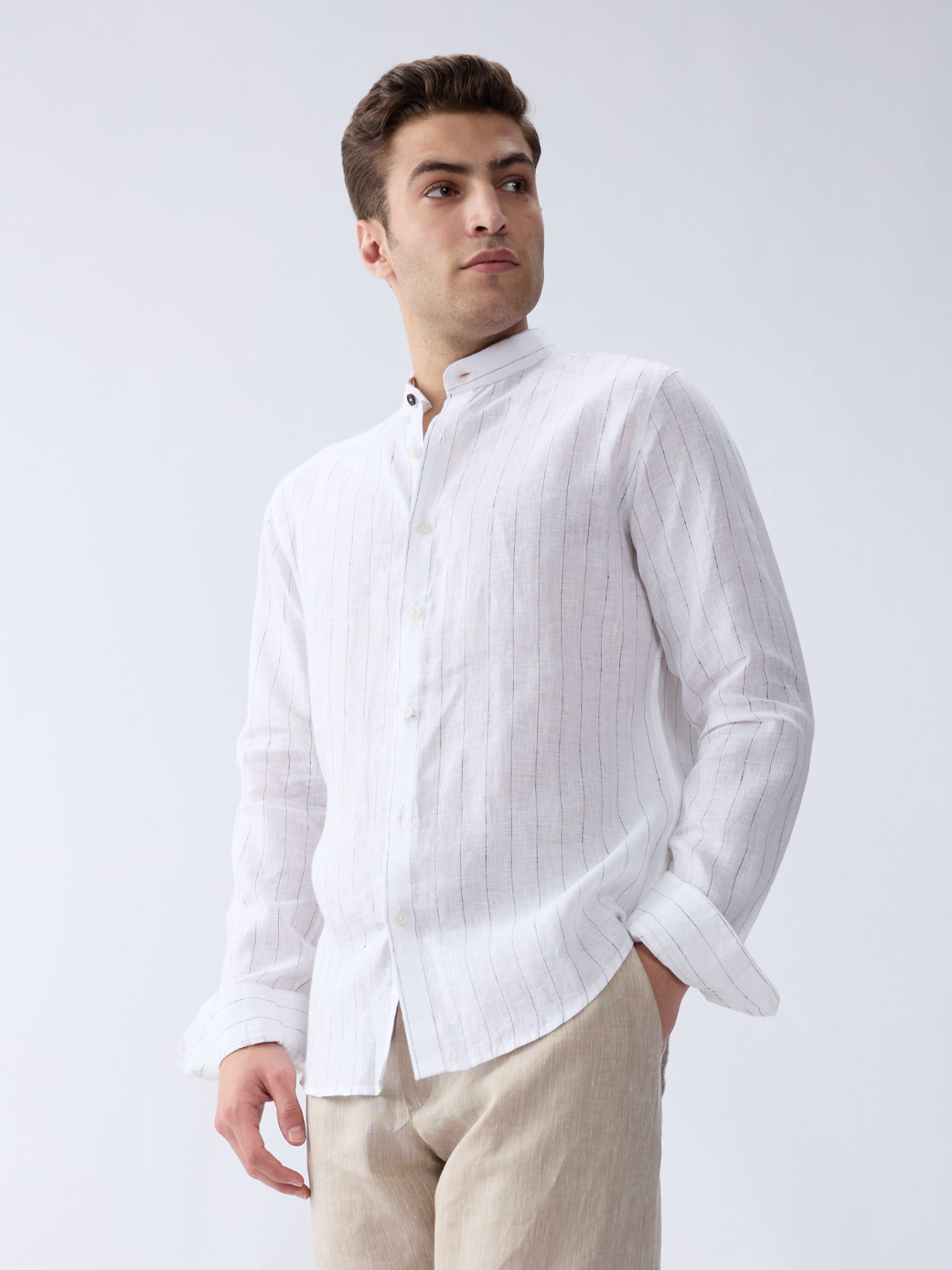 Navy Stripes Mandarin 100% Pure Linen