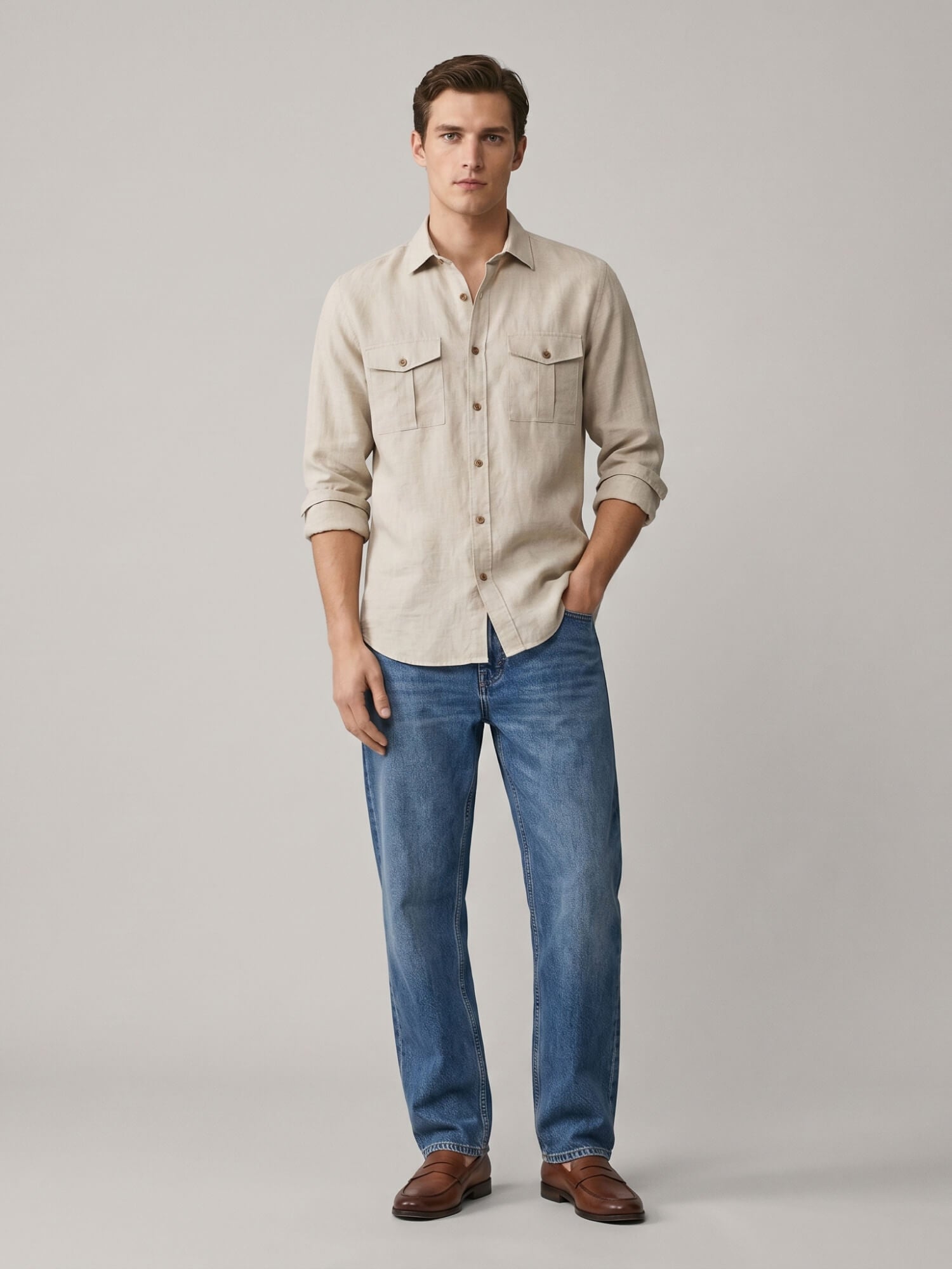 Beige 100% Pure Linen Safari