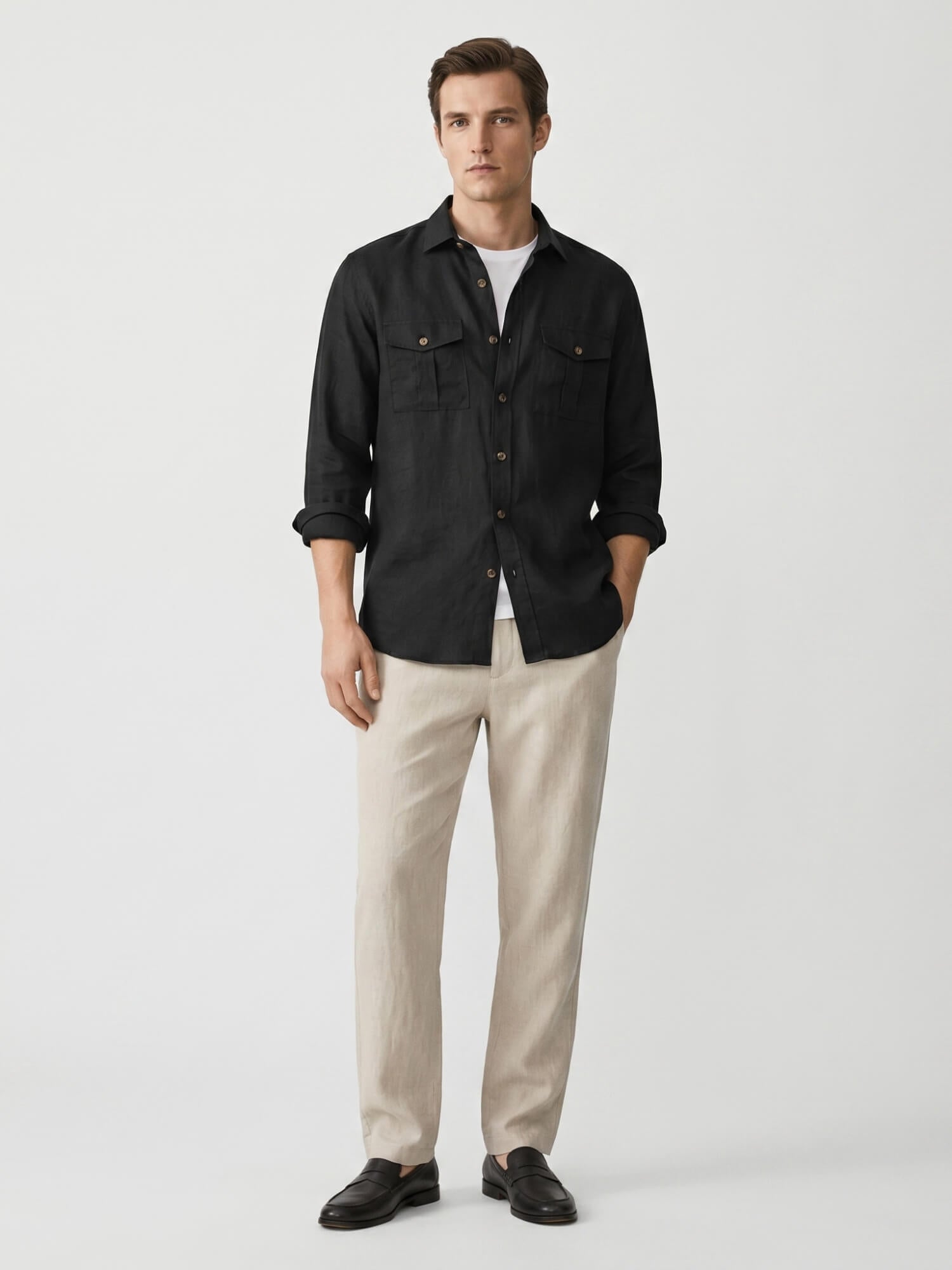 Black 100% Pure Linen Safari