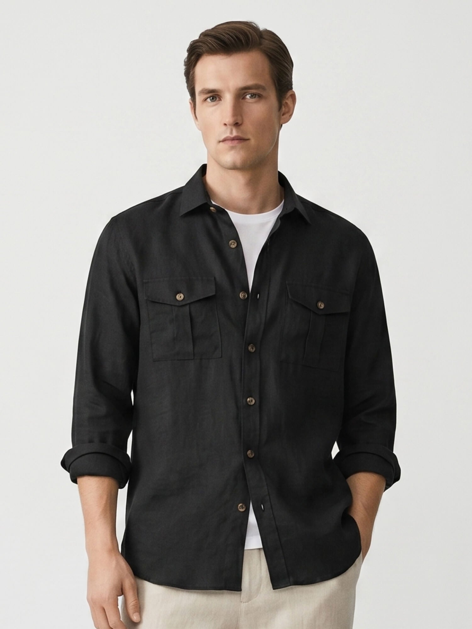 Black 100% Pure Linen Safari