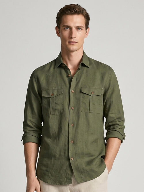 Forest Green 100% Pure Linen Safari