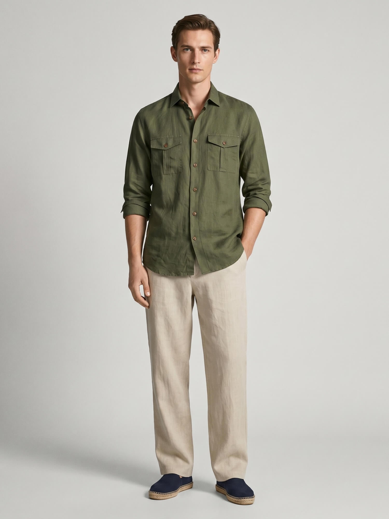 Forest Green 100% Pure Linen Safari
