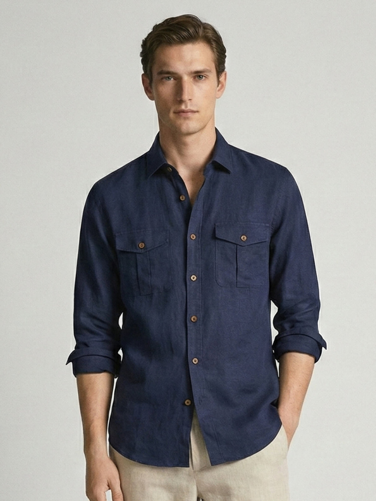 Navy 100% Pure Linen Safari