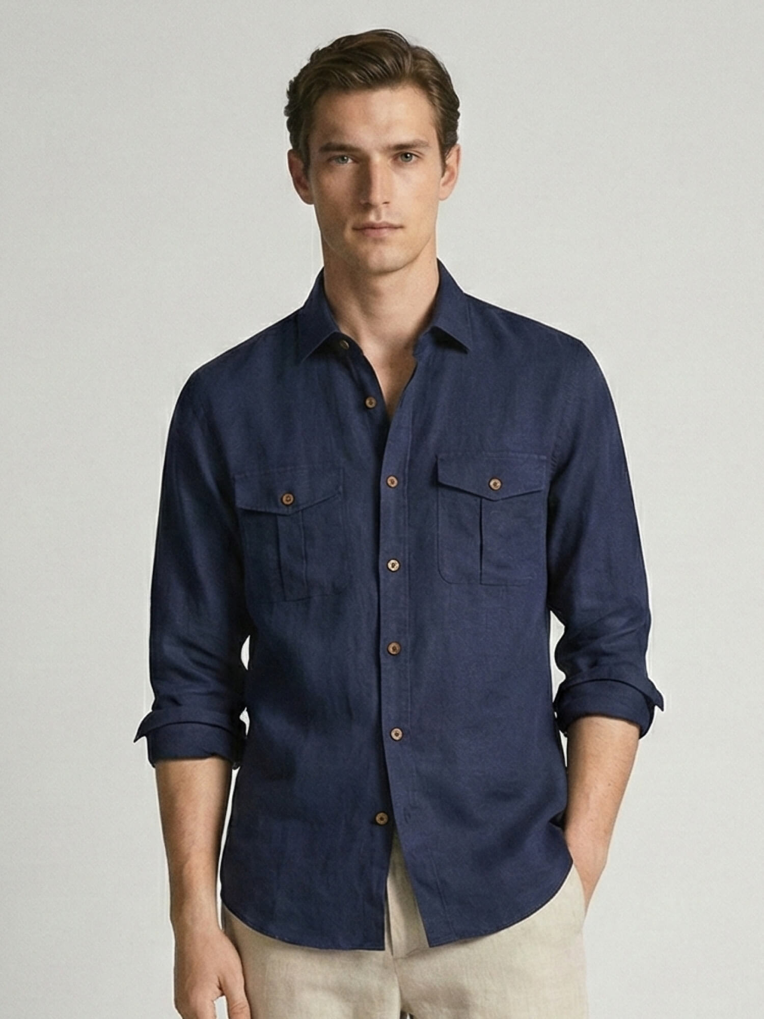 Navy 100% Pure Linen Safari
