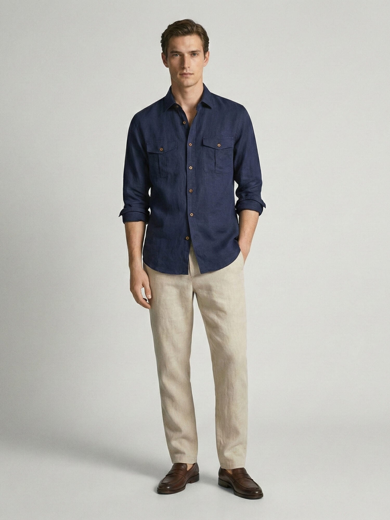 Navy 100% Pure Linen Safari