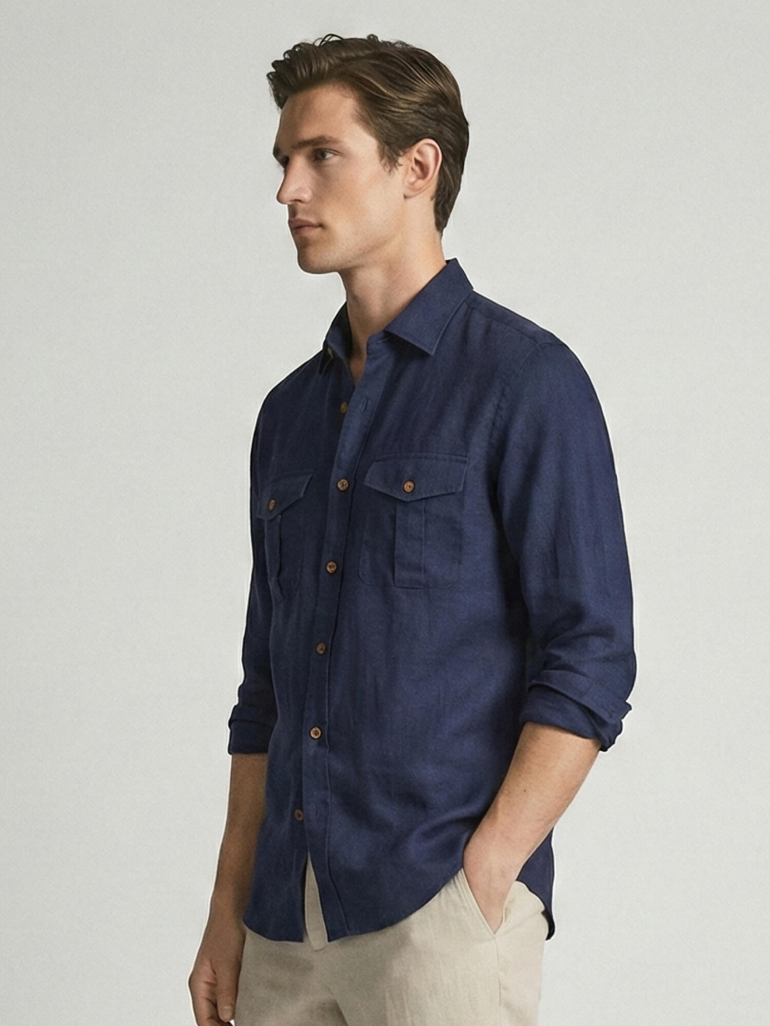 Navy 100% Pure Linen Safari