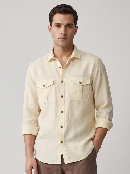 Cream Yellow 100% Pure Linen Safari